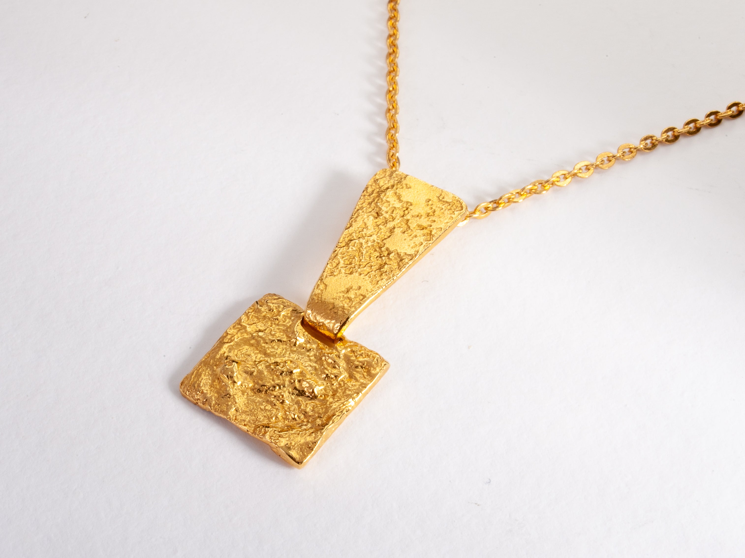 14k Textured Gold Square Geometric Pendant Necklace-ZadokGold