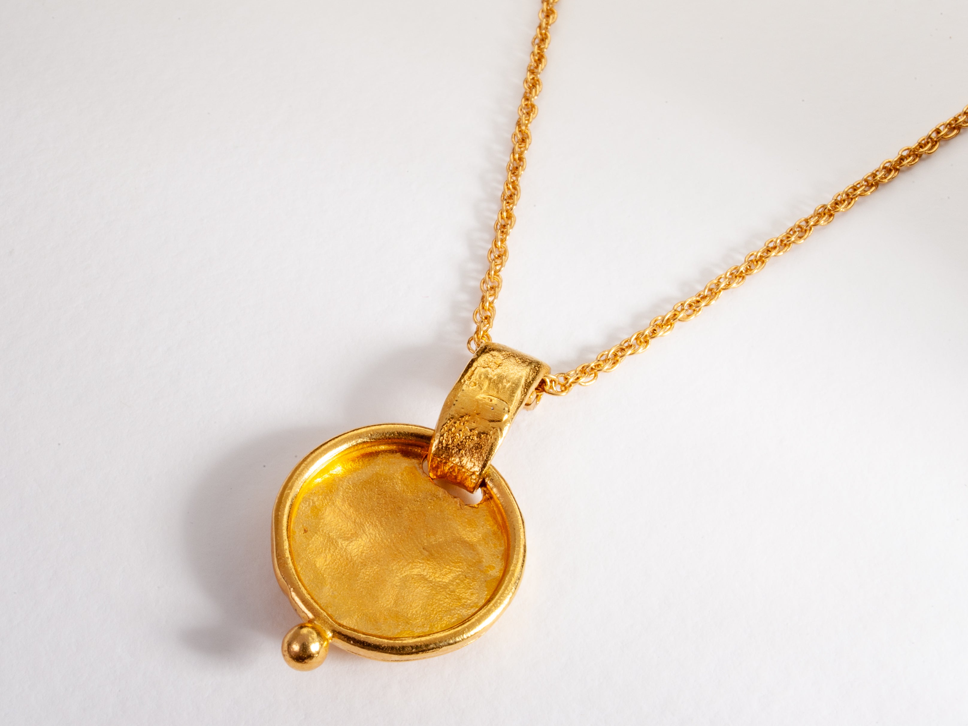 Hammered Gold Medallion Pendant Gold Plated Necklace