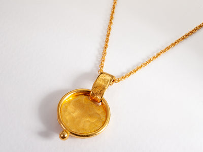 Hammered Gold Medallion Pendant Gold Plated Necklace-ZadokGold