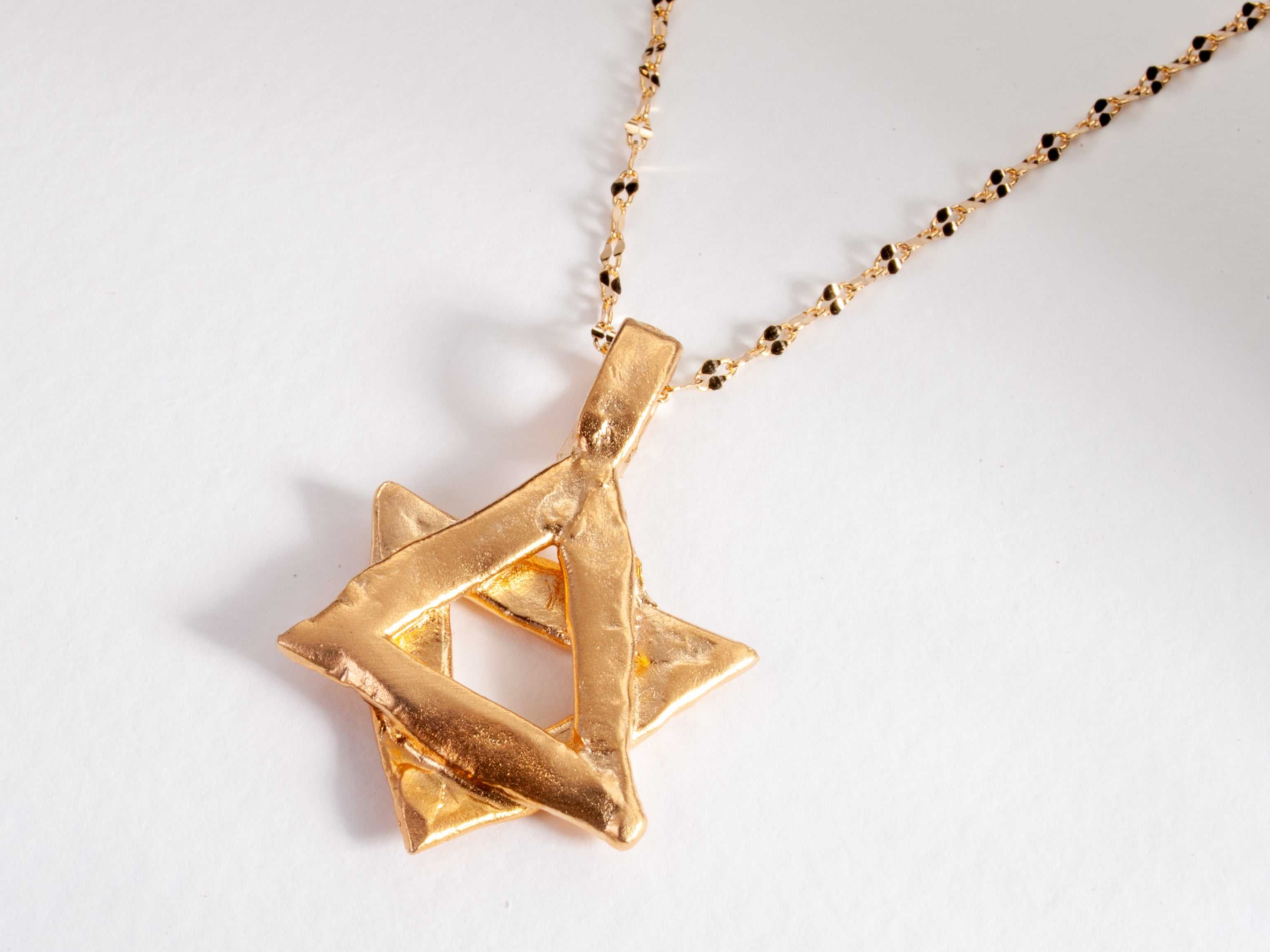 Solid Gold Rustic Star of David Pendant Necklace - Jewish Magen David Necklace