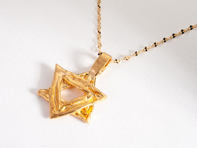 Solid Gold Rustic Star of David Pendant Necklace - Jewish Magen David Necklace