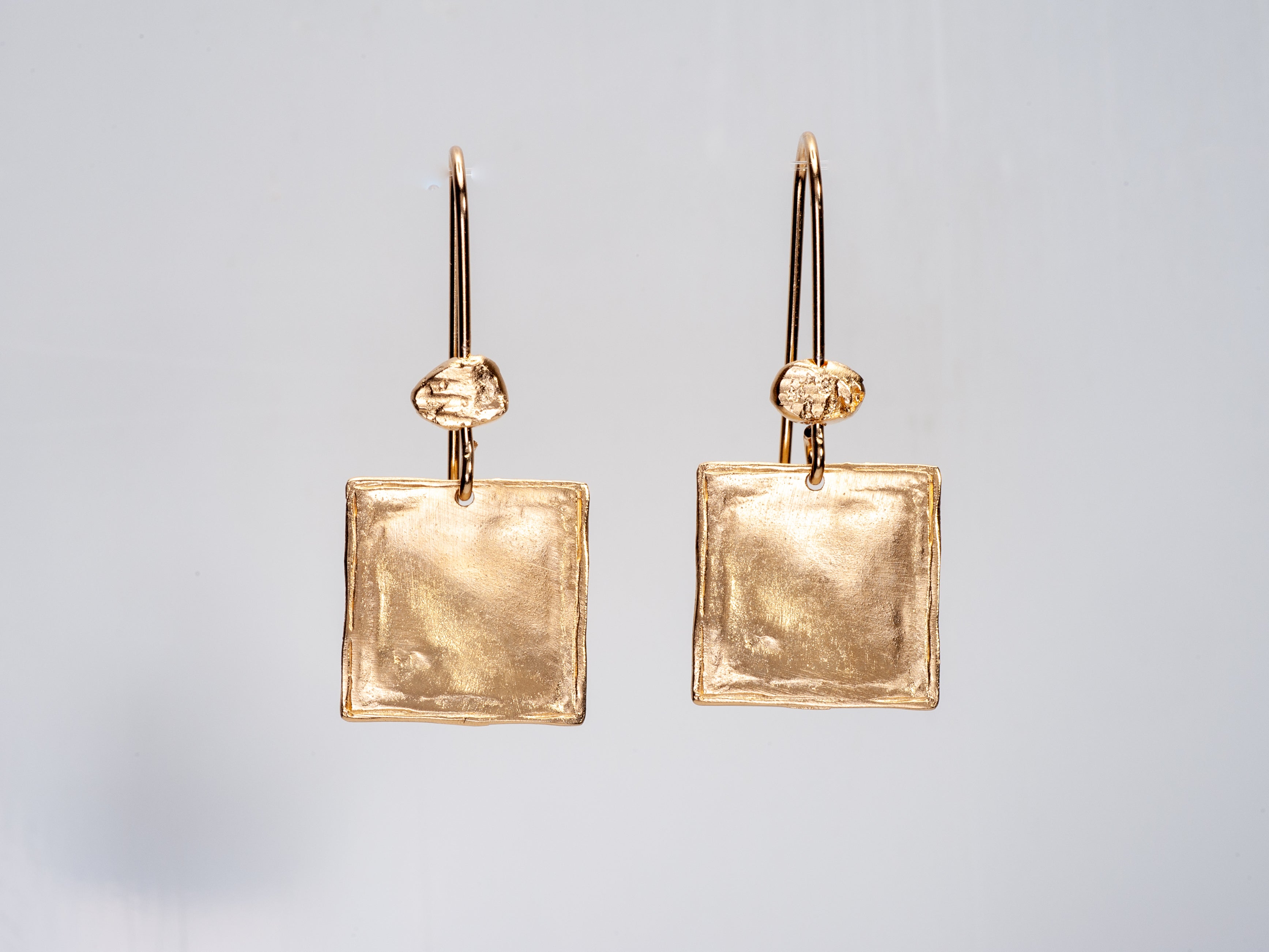 Small Square Drop Earrings Smooth Gold Plated