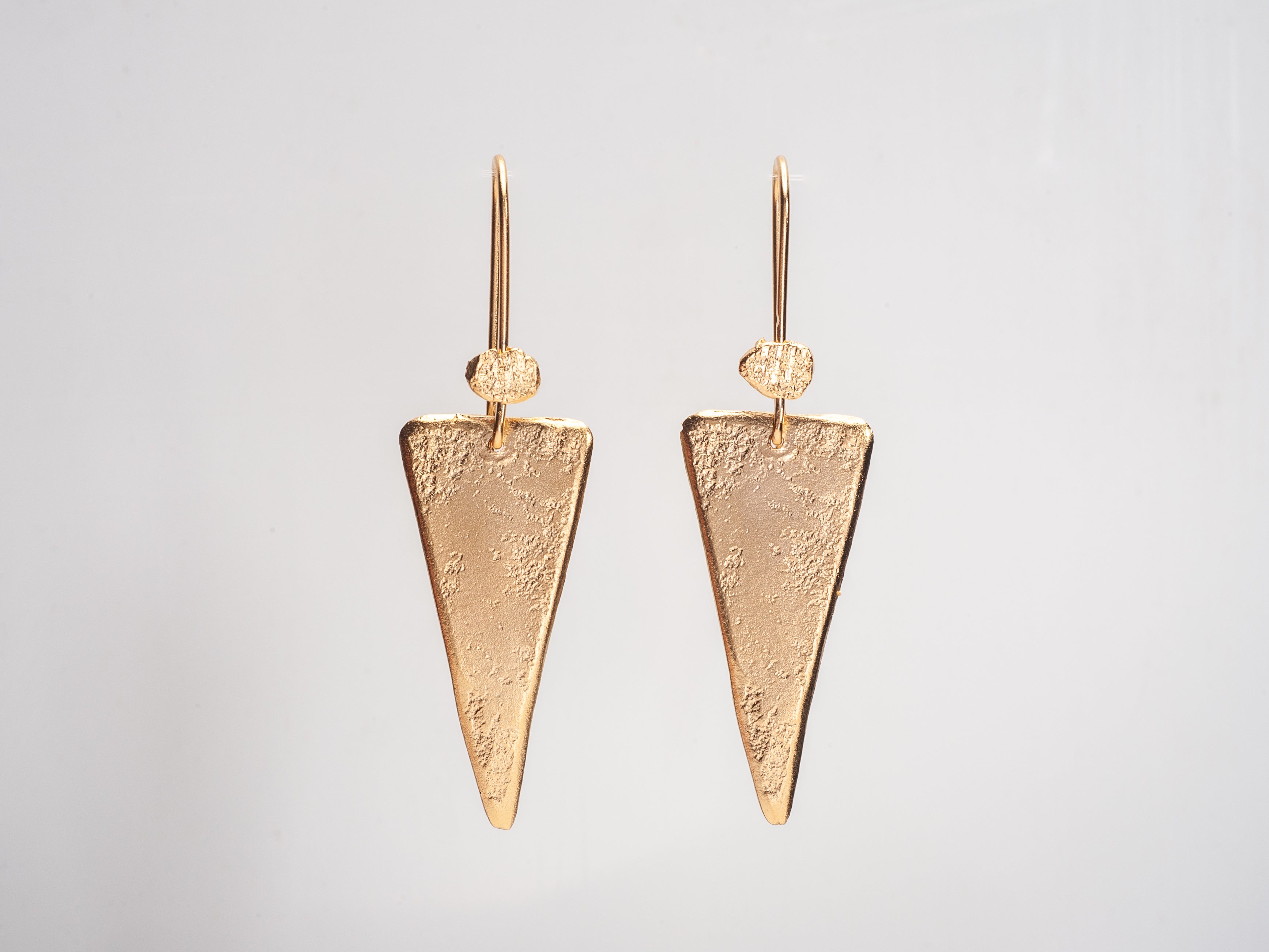 Long Hammered Gold Triangle Drop Earrings Gold Plated