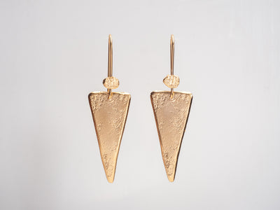 Long Hammered Gold Triangle Drop Earrings Gold Plated-ZadokGold