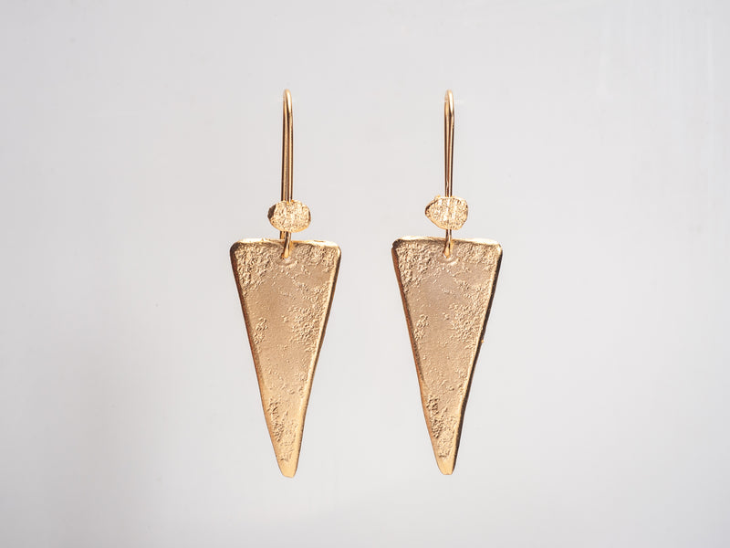 Long Hammered Gold Triangle Drop Earrings Gold Plated-ZadokGold