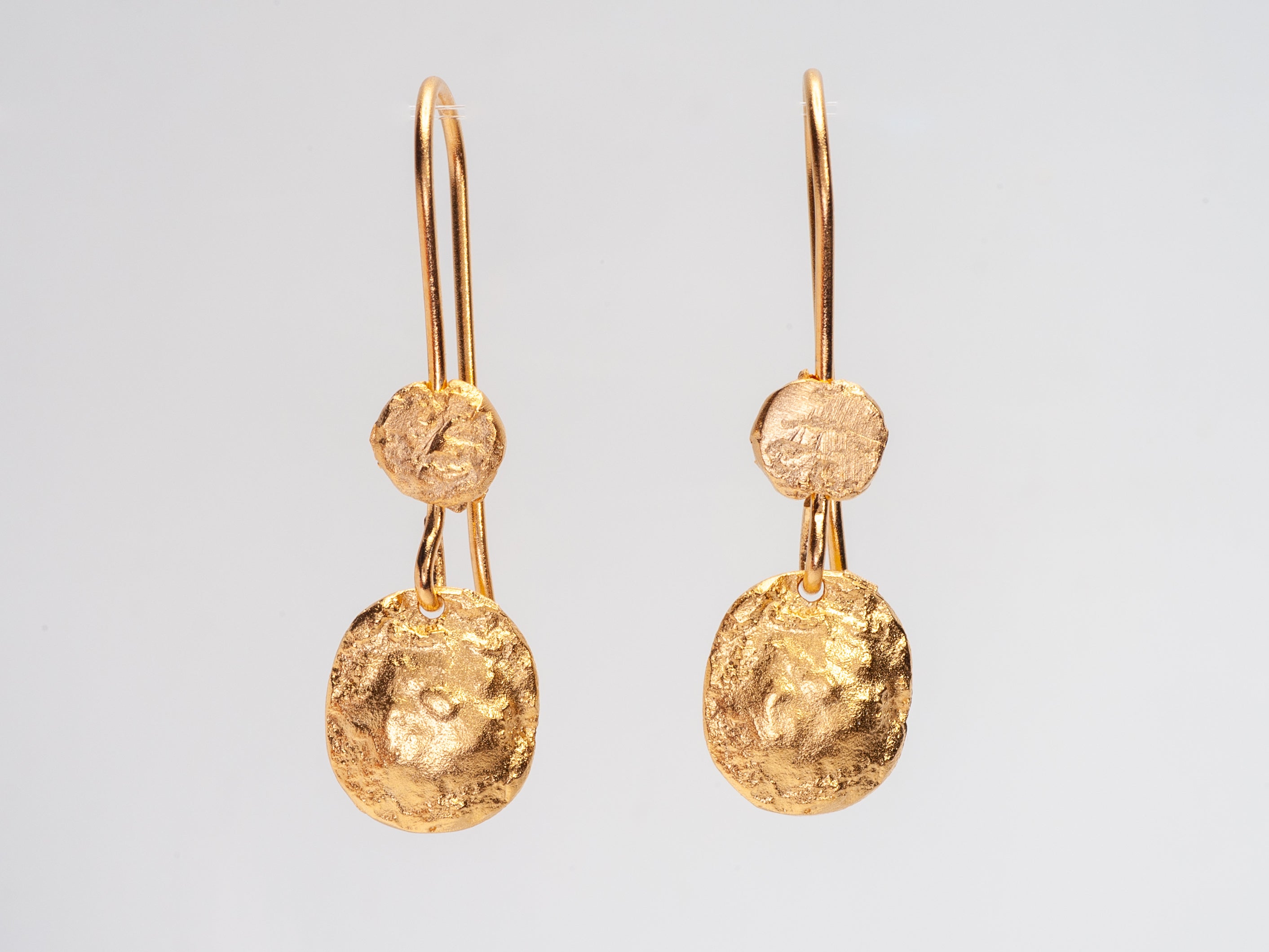 Textured Small Disc Coin Earrings Gold Plated