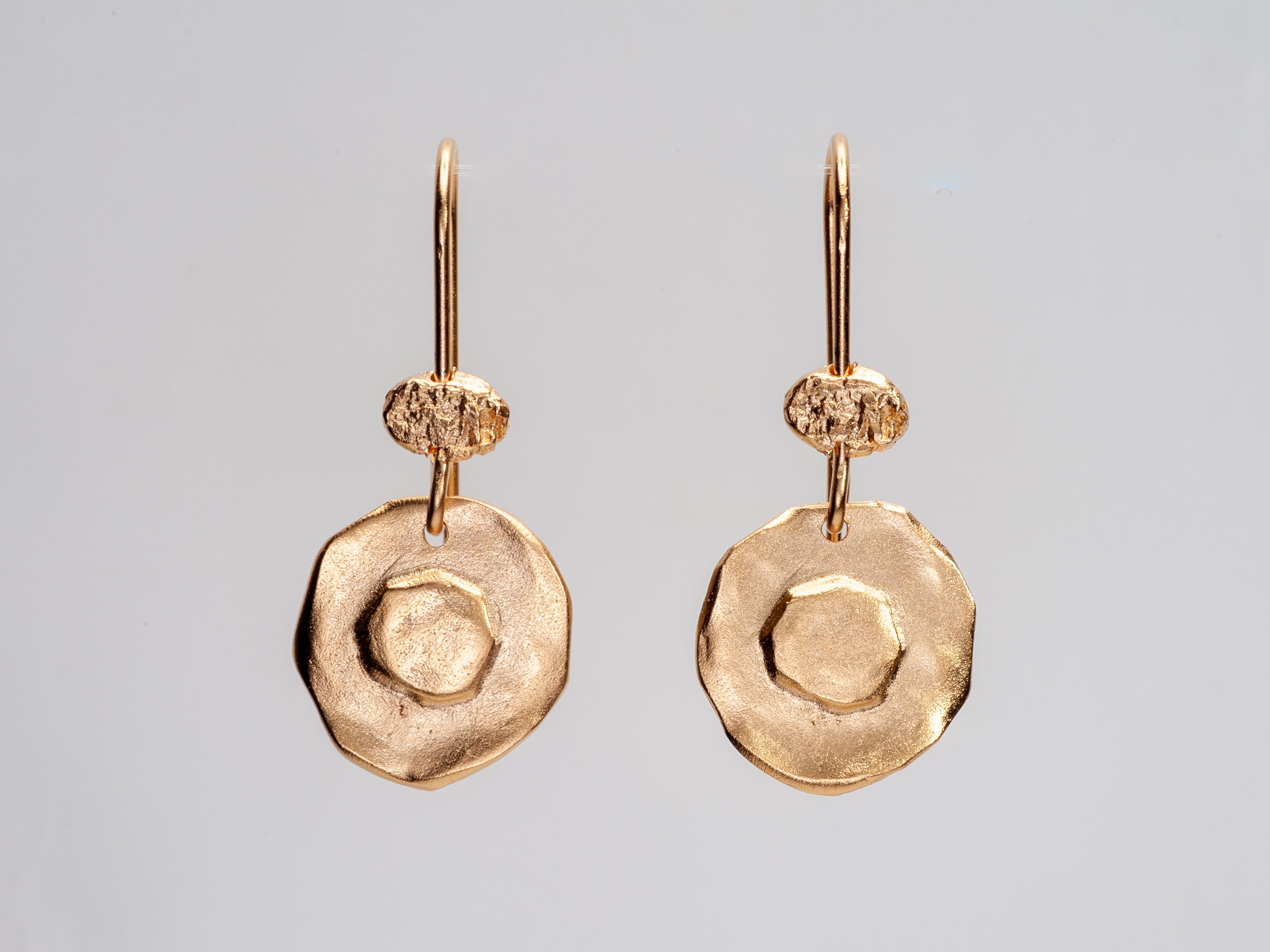 Minimalist Handmade Small 14k Gold Circle Disc Earrings