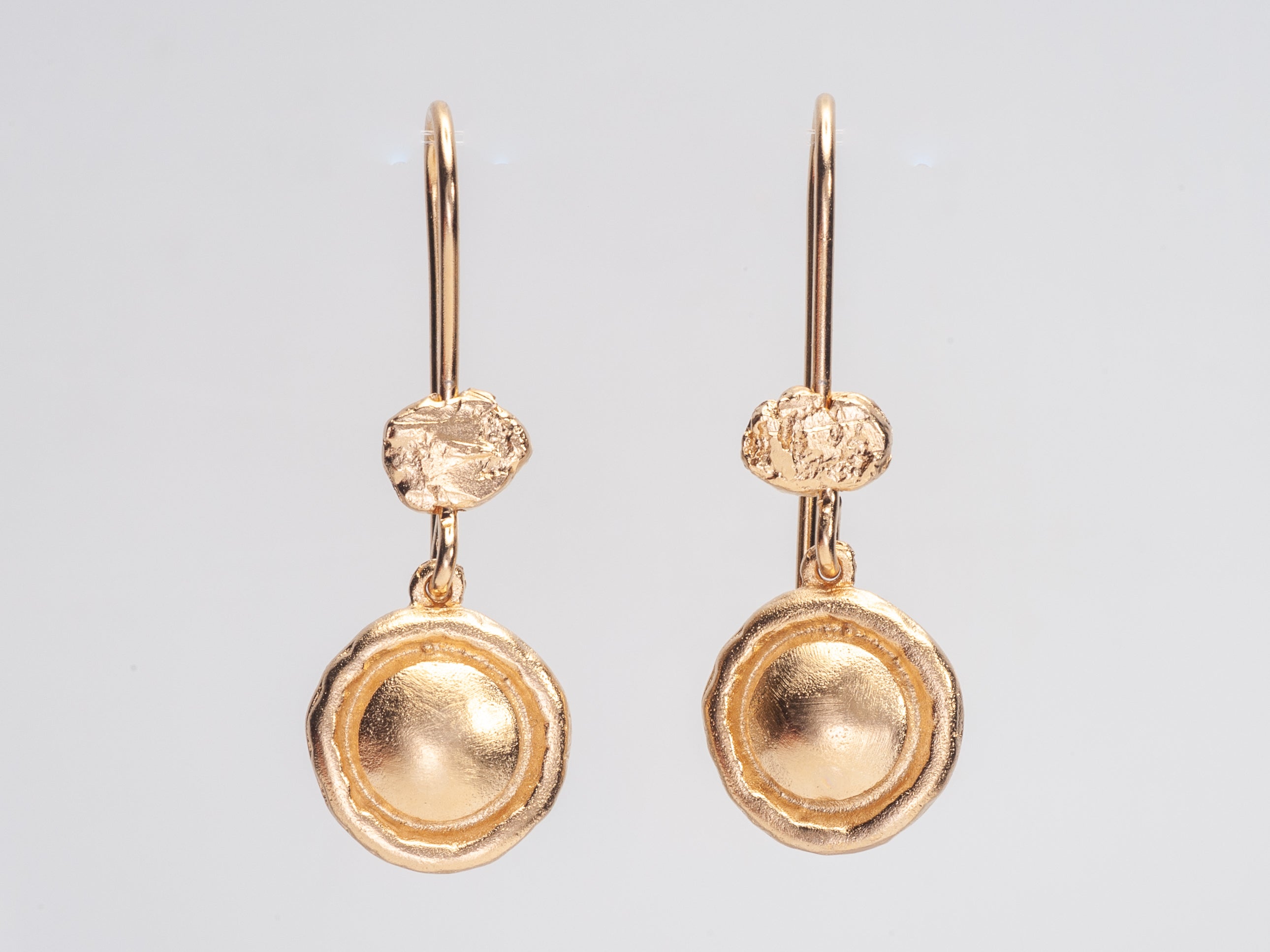 Round Button Coin Circle Dangle Earrings Gold Plated