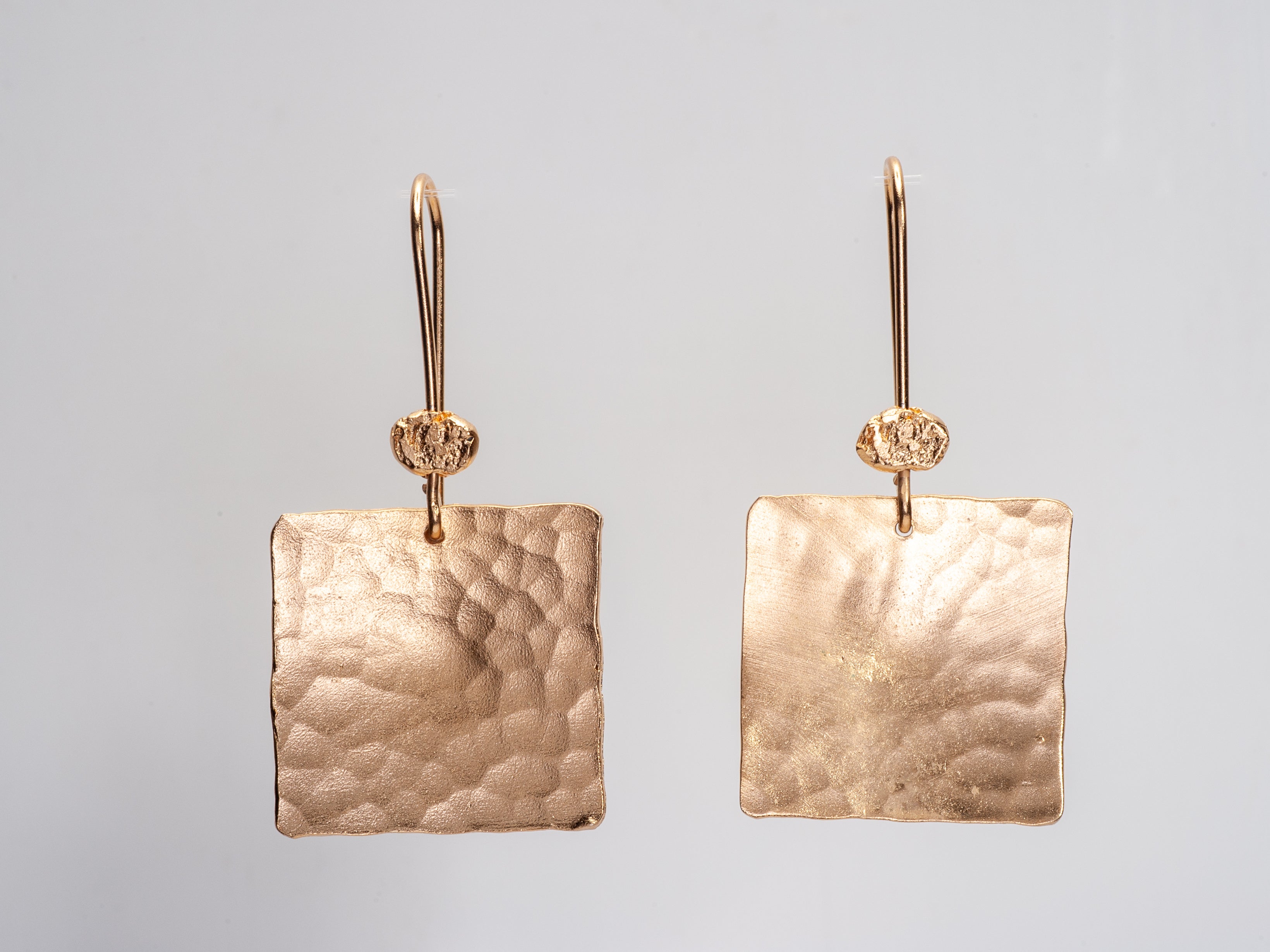 Large 14k Solid Gold Hammered Square Drop Earrings