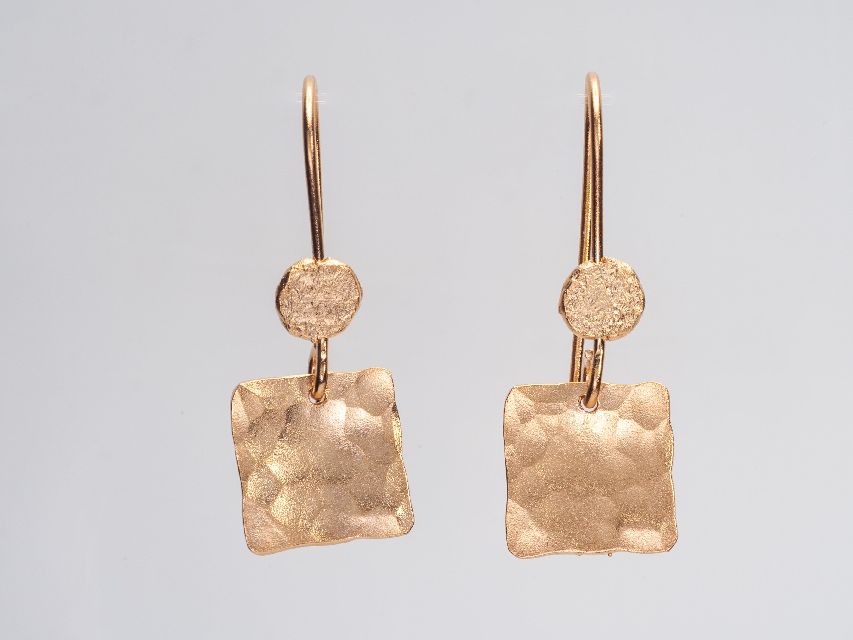 Small Hammered Square Dangle Earrings Gold Plated