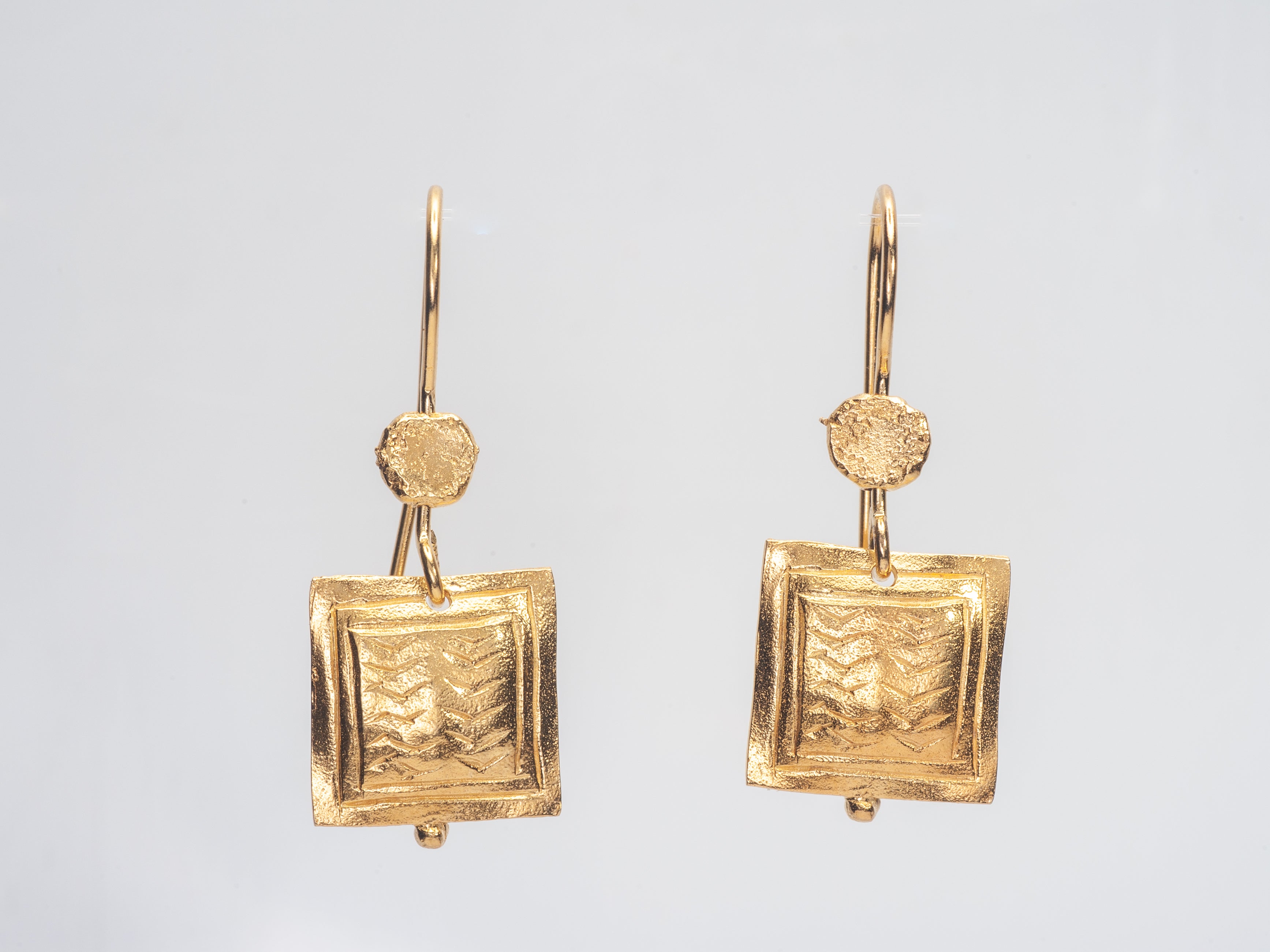 Engraved Ancient Gold Square Earrings