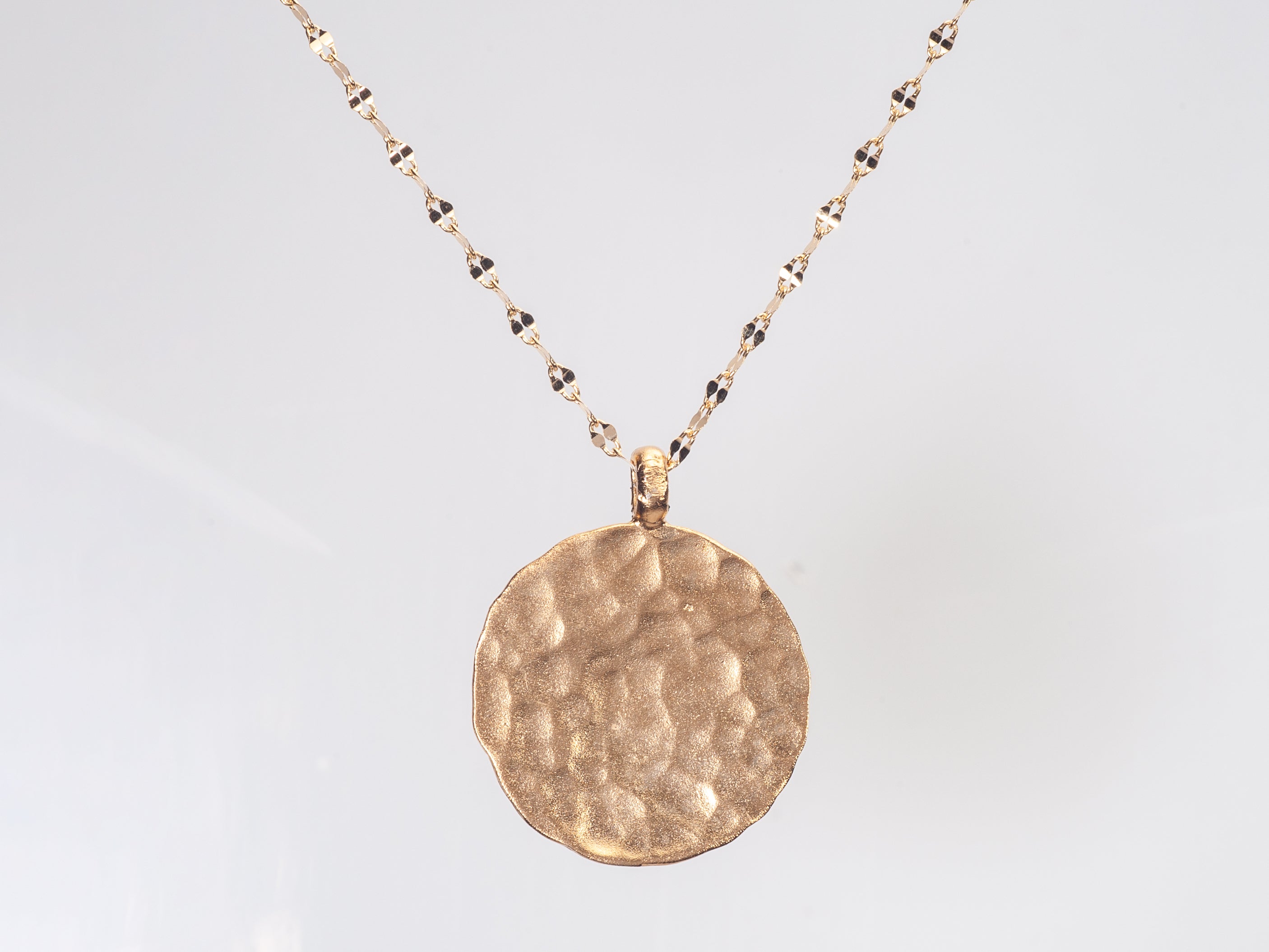 14k Hammered Gold Small Round Circle Pendant Necklace-ZadokGold