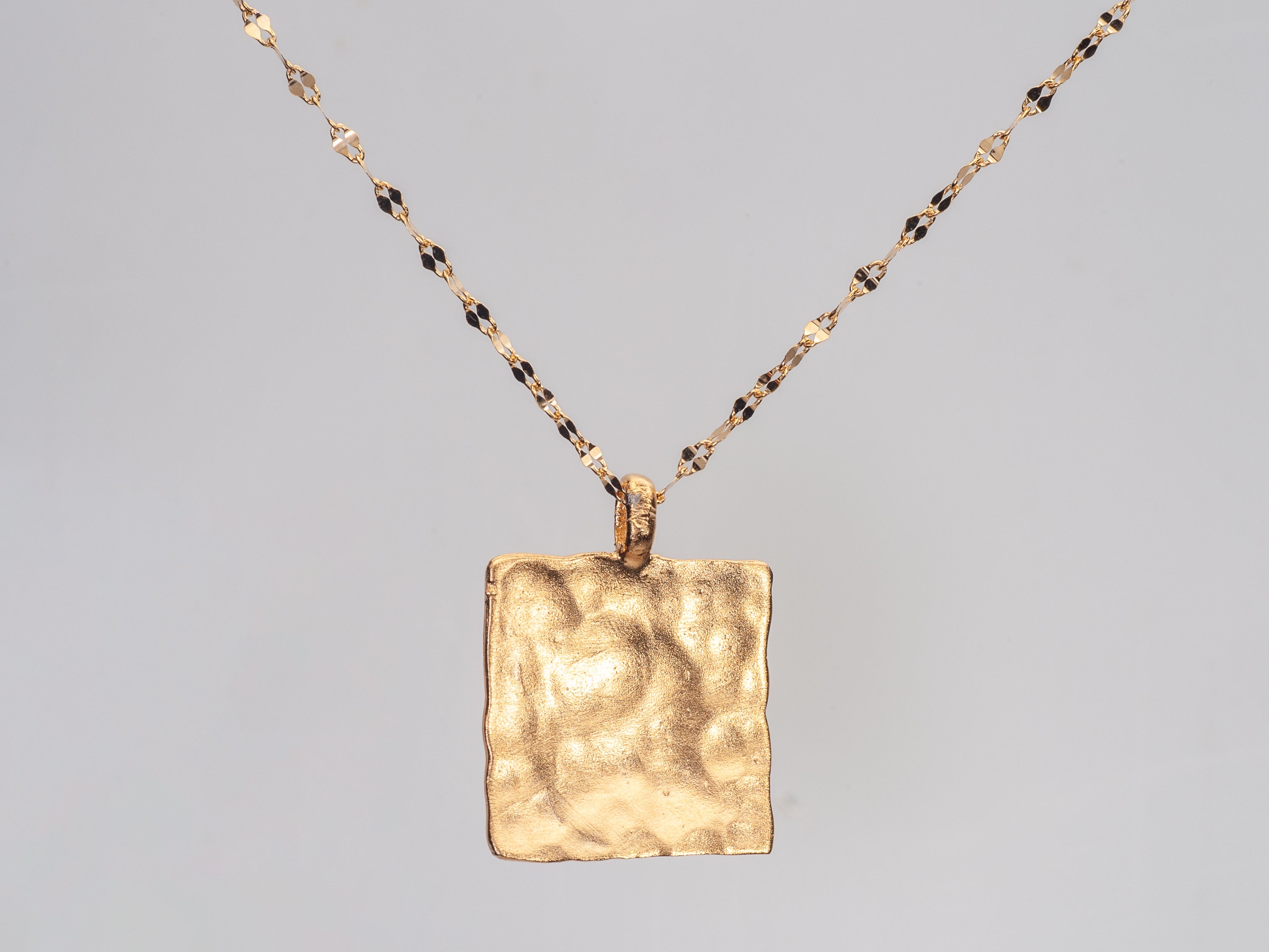 Hammered Gold Square Pendant Gold Plated Necklace