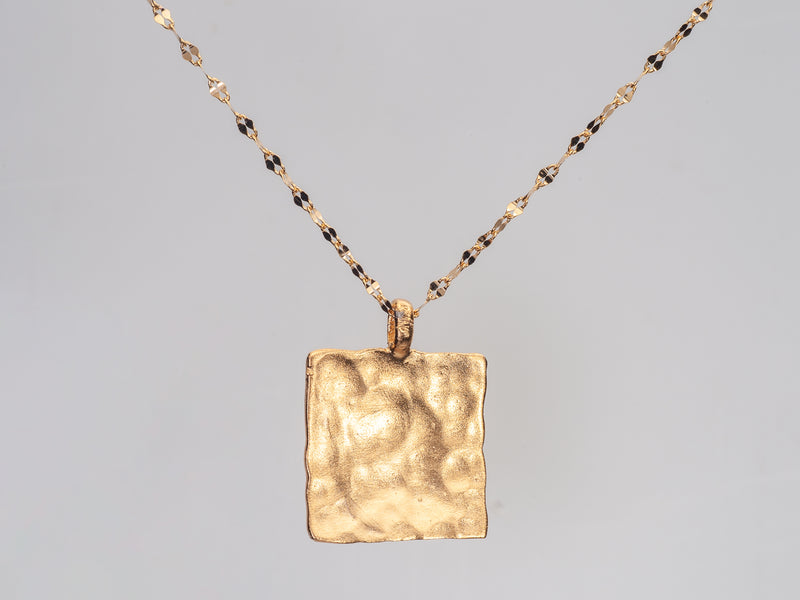 14k Hammered Gold Small Square Pendant Necklace-ZadokGold