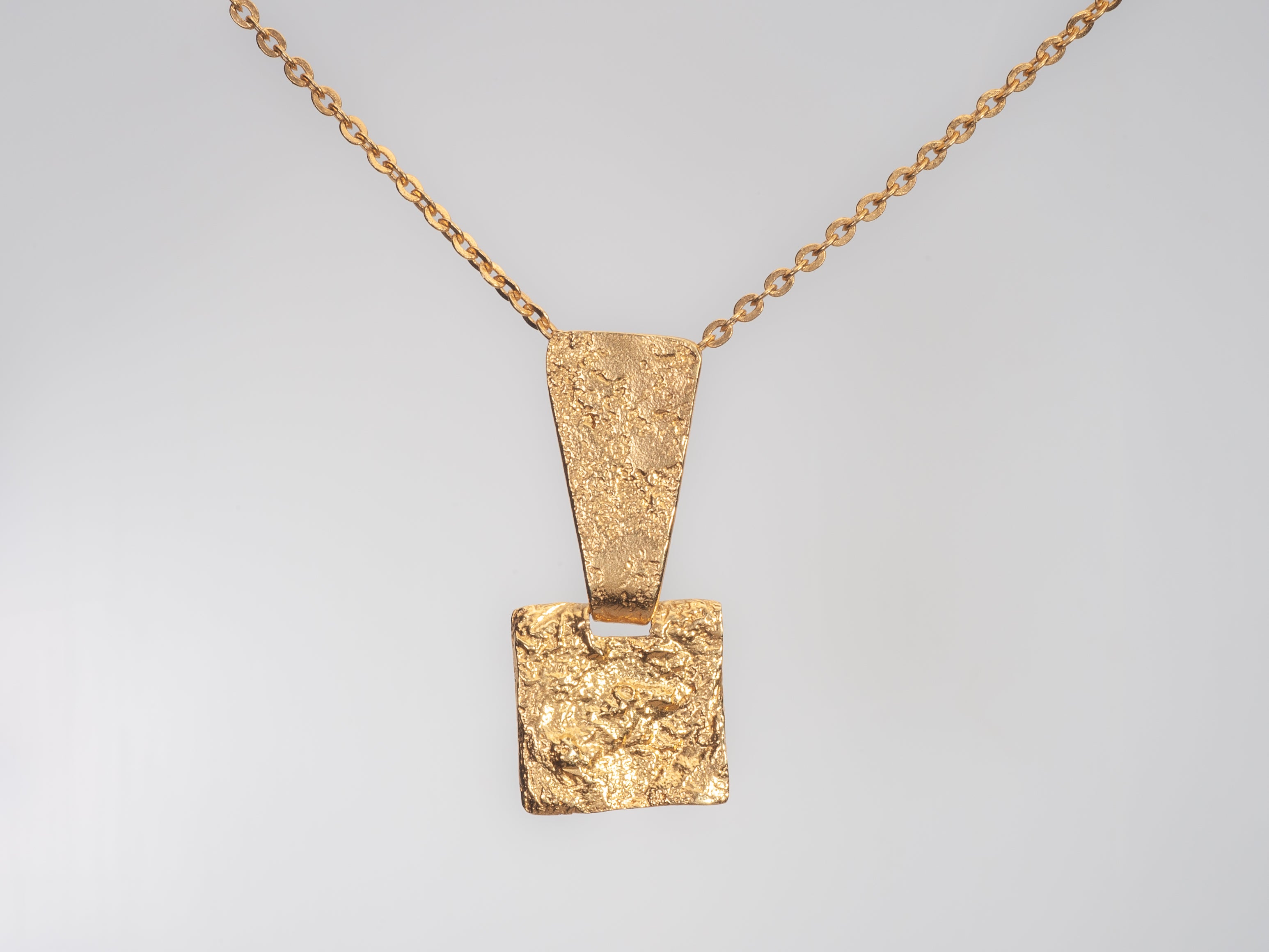 14k Textured Gold Square Geometric Pendant Necklace-ZadokGold