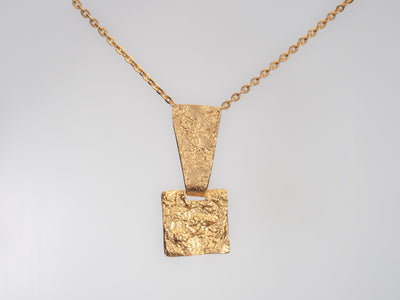 14k Textured Gold Square Geometric Pendant Necklace