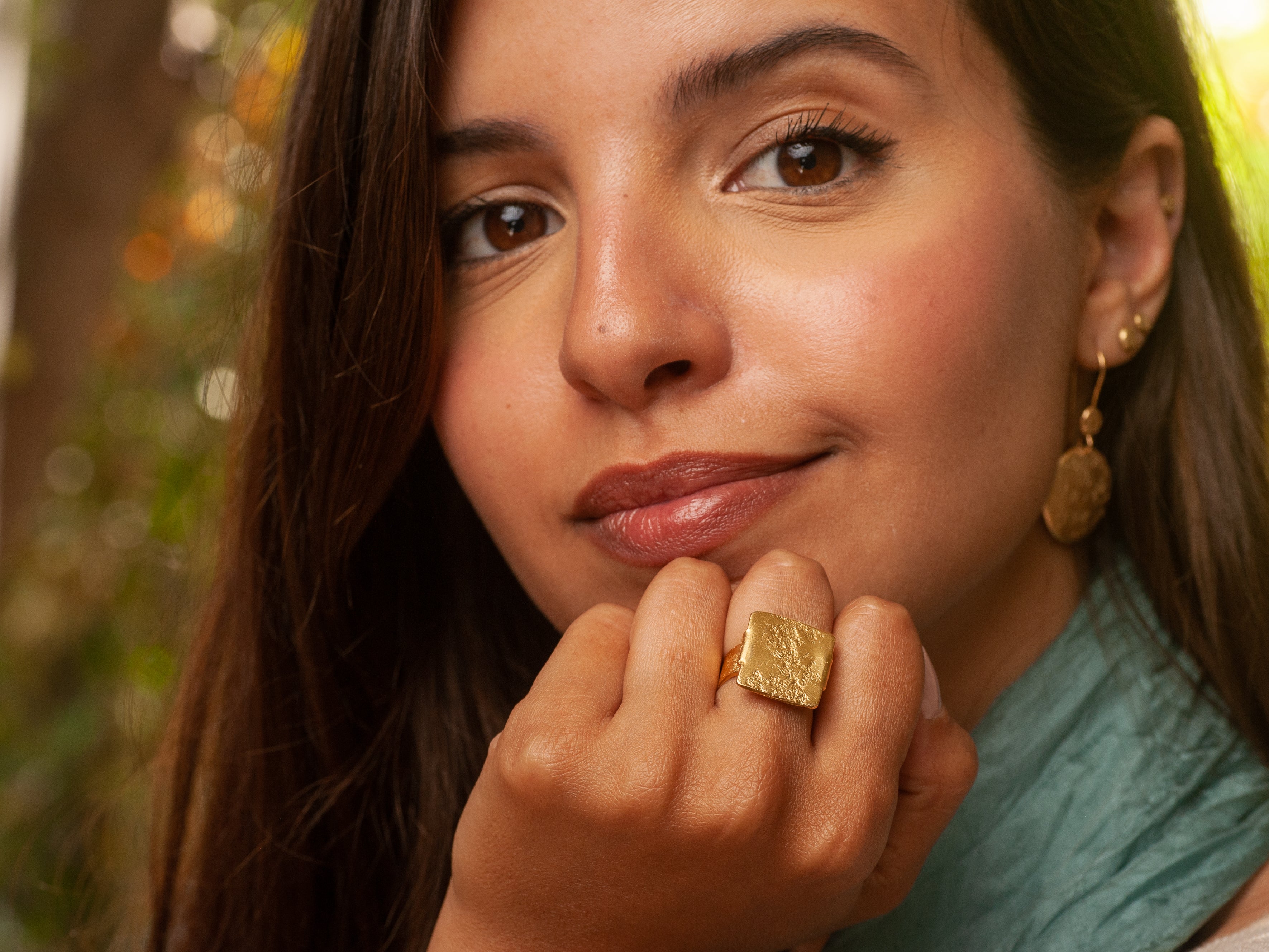 Textured Gold Square Ring 18K Gold Plated Adjustable Ring