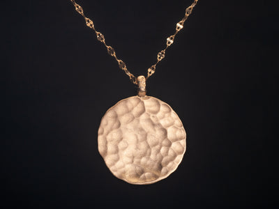 14k Hammered Gold Small Round Circle Pendant Necklace