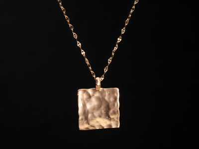 14k Hammered Gold Small Square Pendant Necklace-ZadokGold