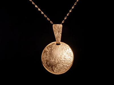 Large Round 14k Gold Circle Pendant Necklace in Textured Hammered Gold-ZadokGold