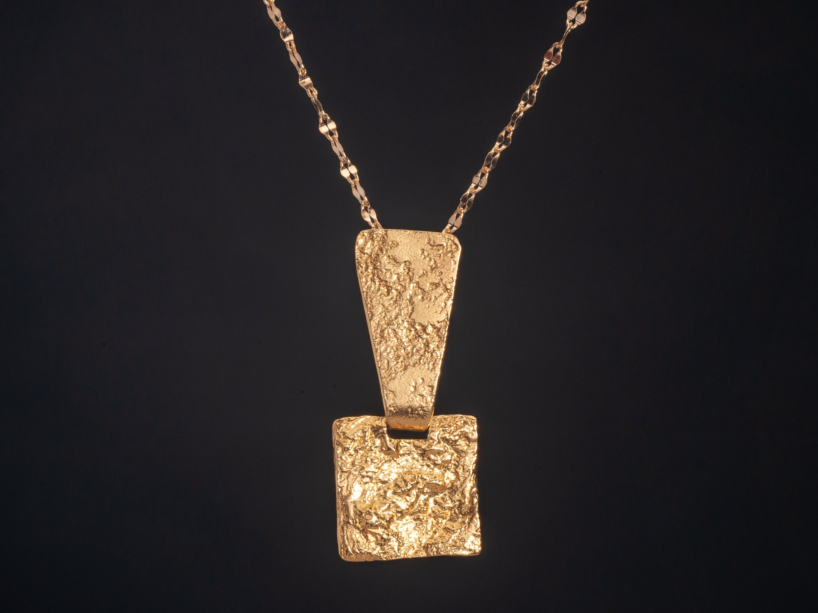 14k Textured Gold Square Geometric Pendant Necklace-ZadokGold