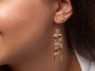 Long Rectangle Hammered Gold Plated Drop Earrings-ZadokGold