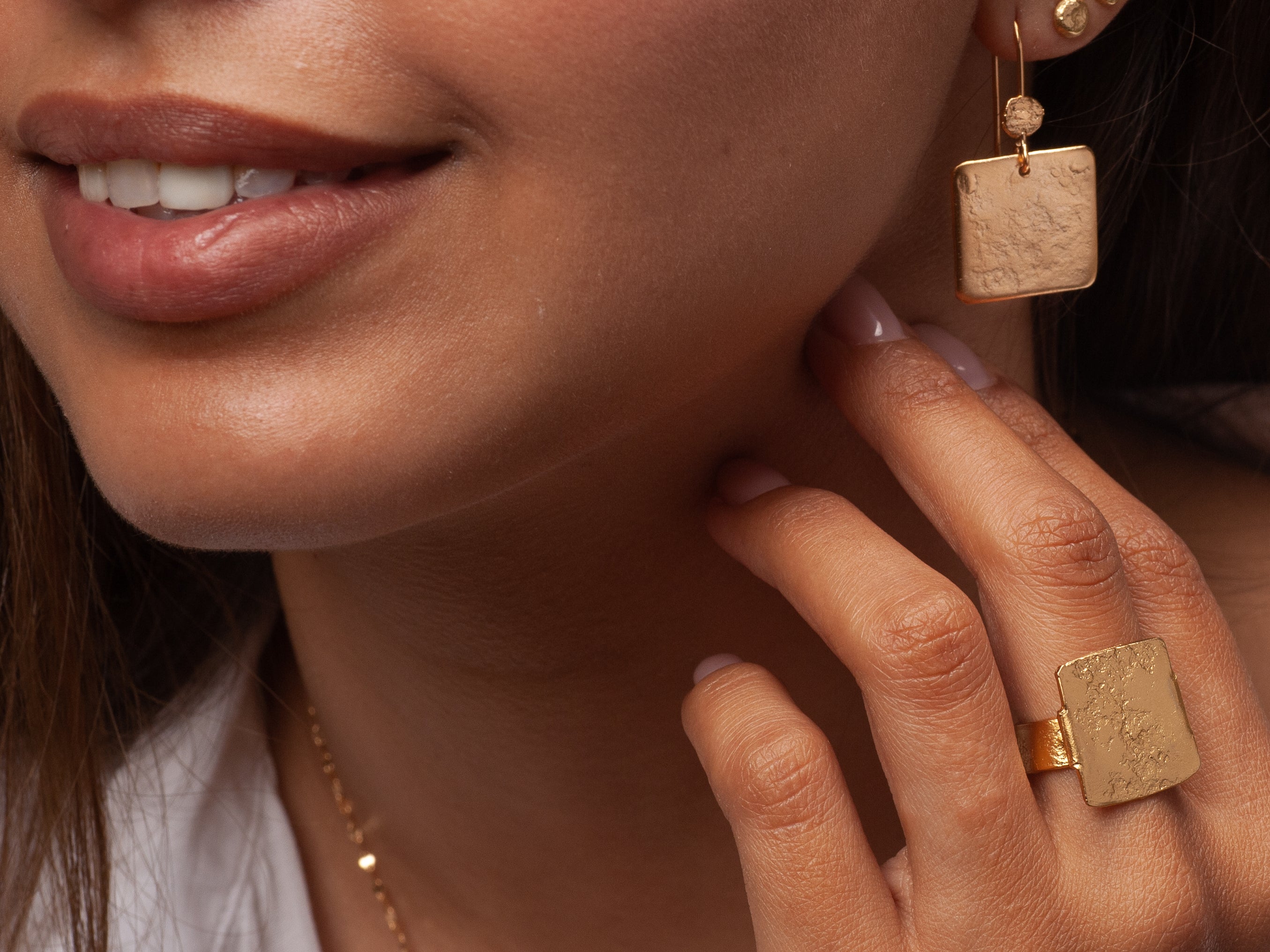 Textured Gold Plated Large Square Drop Earrings