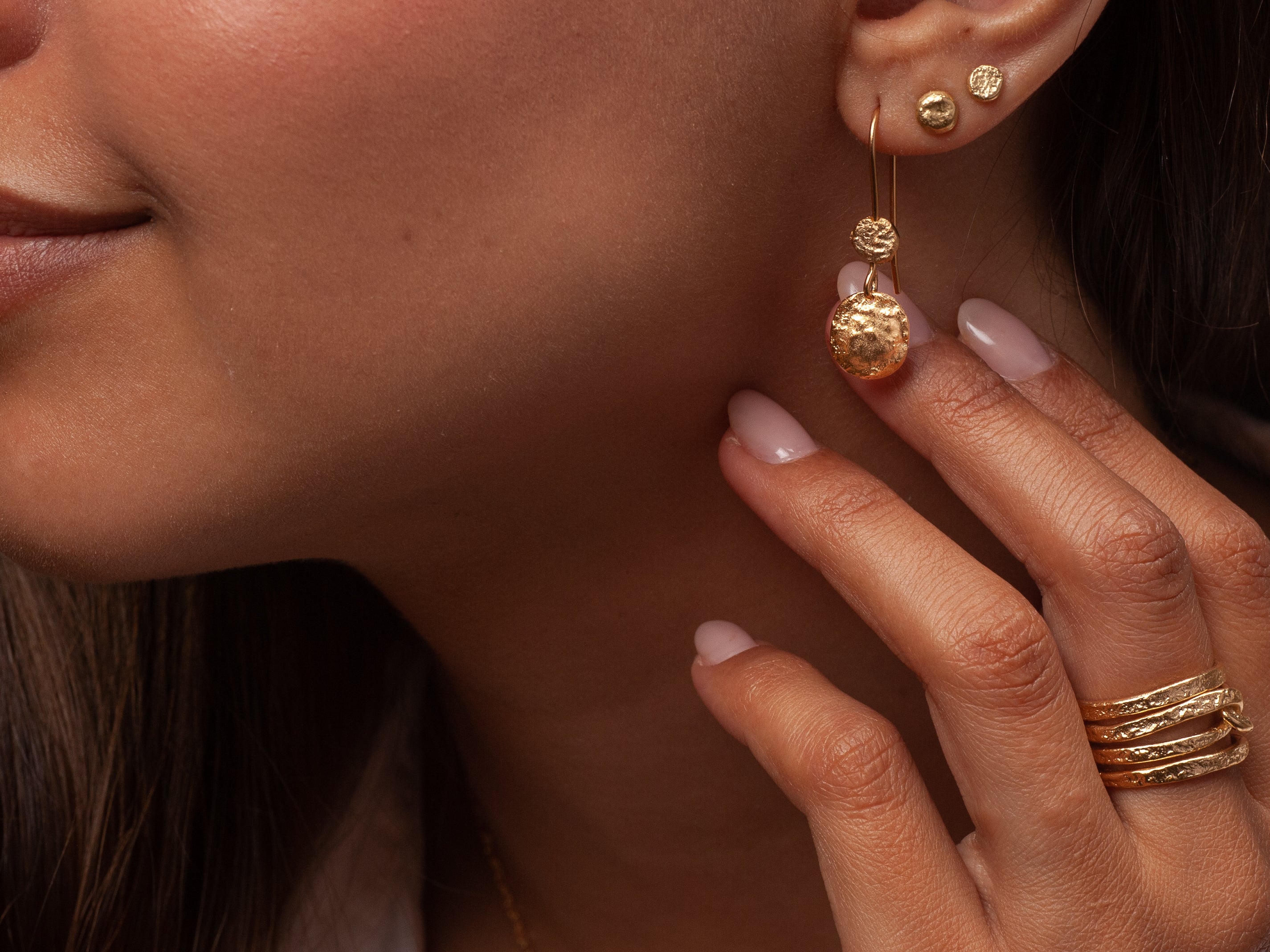 Textured Small Disc Coin Earrings Gold Plated