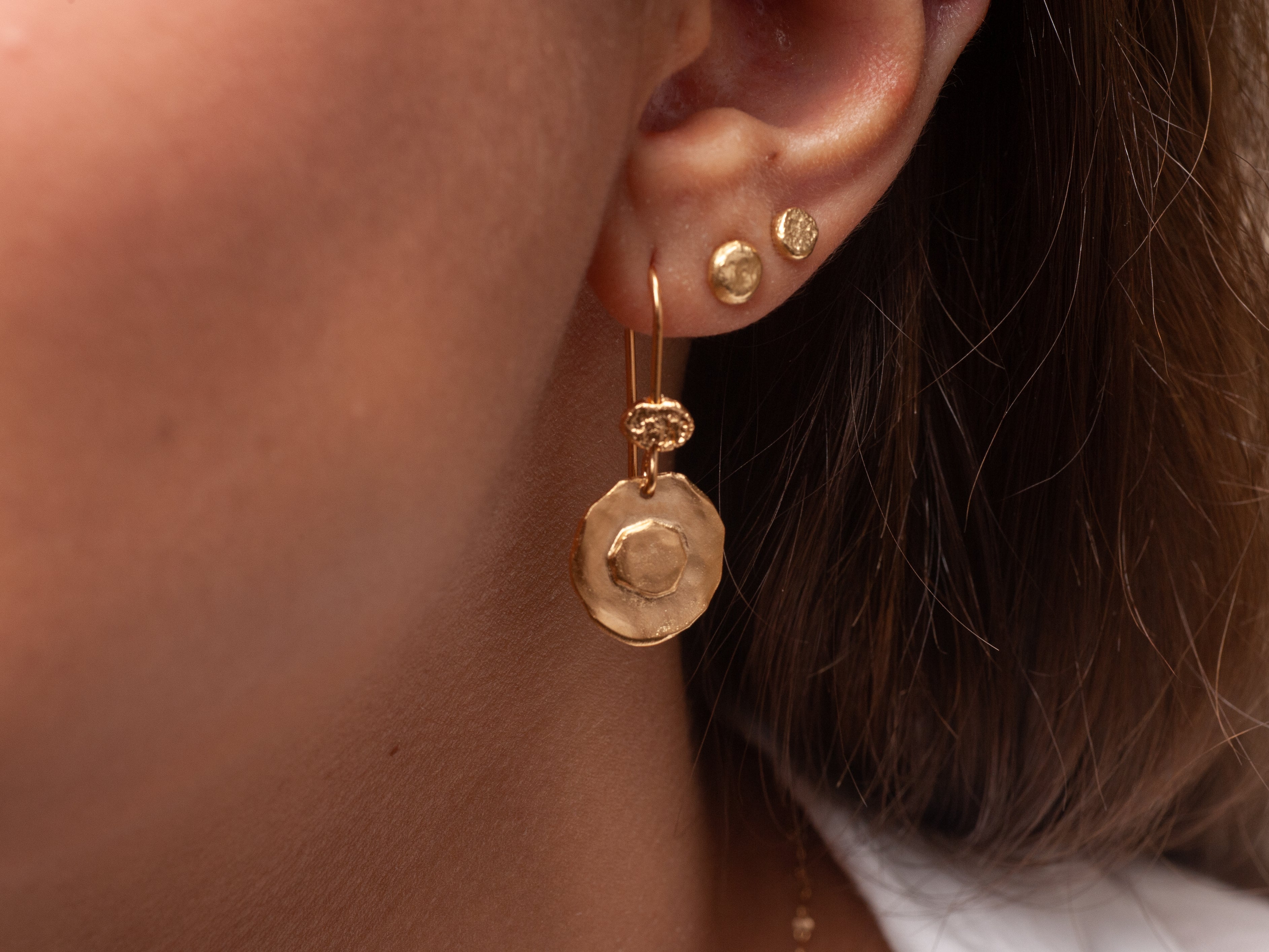 Minimalist Handmade Small 14k Gold Circle Disc Earrings