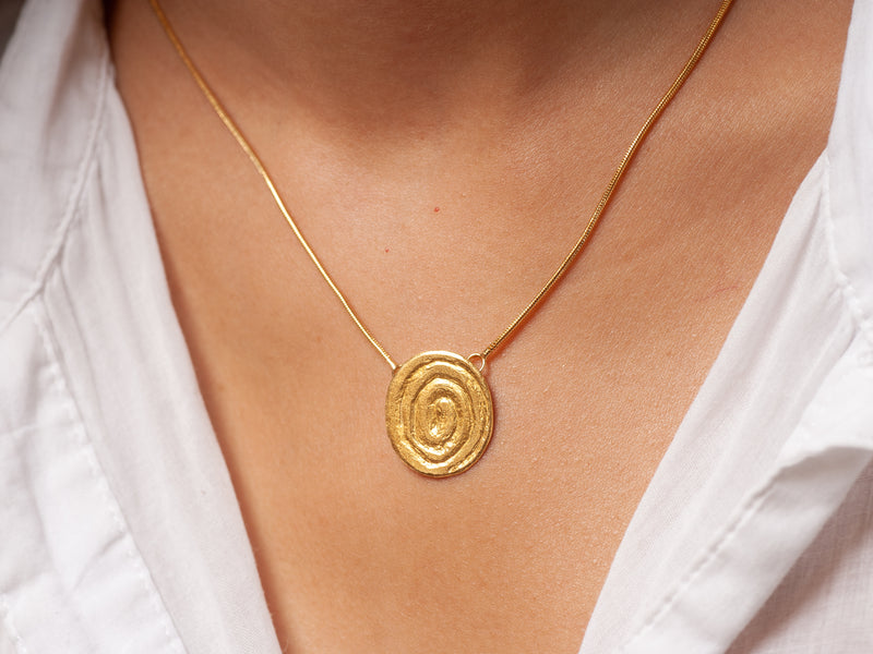 Hammered Gold Spiral Pendant Circle Gold Plated Necklace-ZadokGold