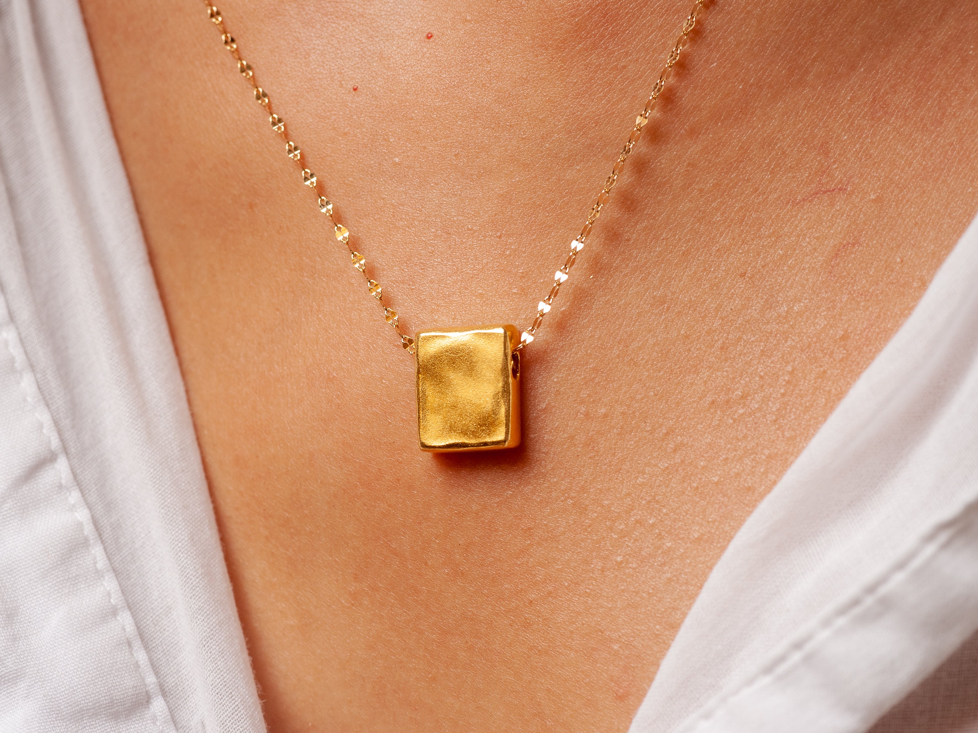 Small Matte Gold Square Pendant Necklace