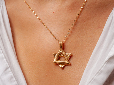 Magen David Star Pendant Jewish Necklace Gold Plated-ZadokGold