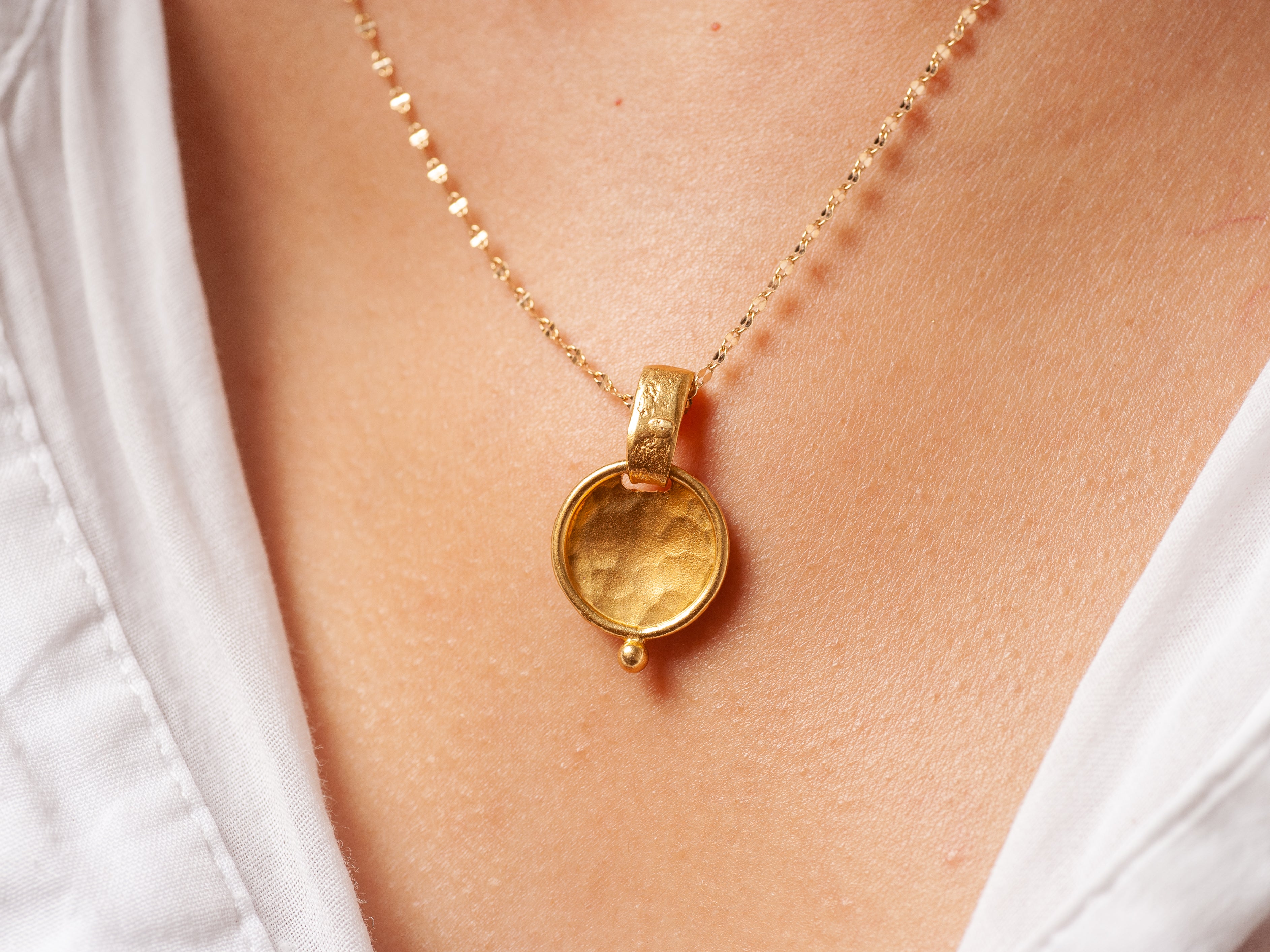 Hammered Gold Medallion Pendant Gold Plated Necklace