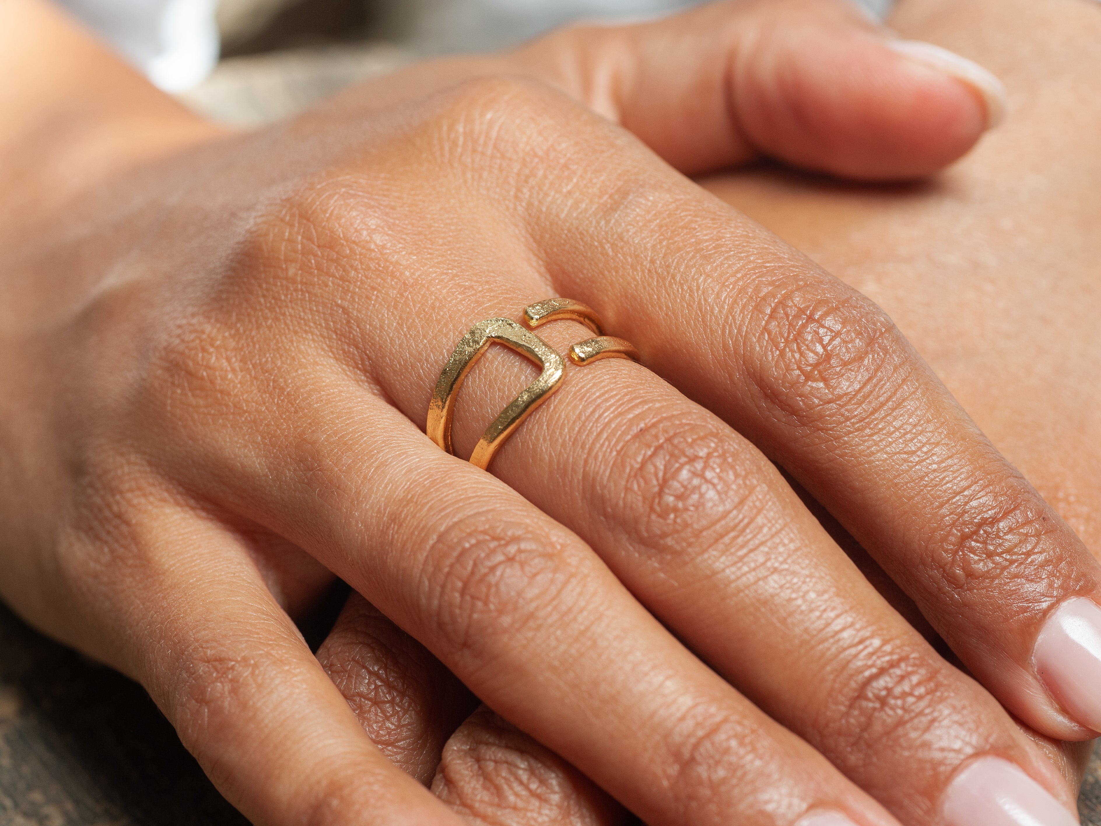 Geometric Textured Gold Ring 18k Gold plated