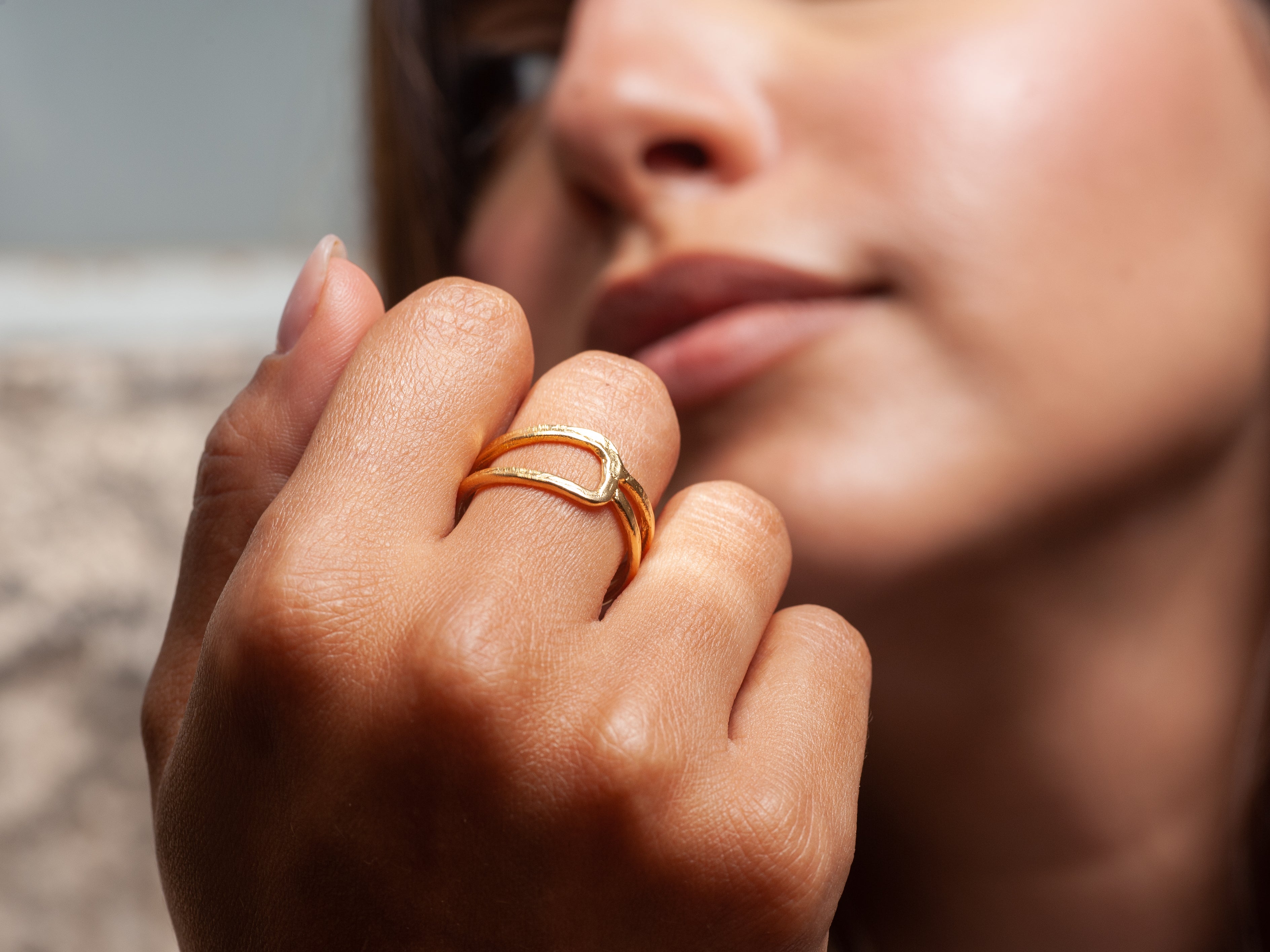 Geometric Textured Gold Ring 18k Gold plated