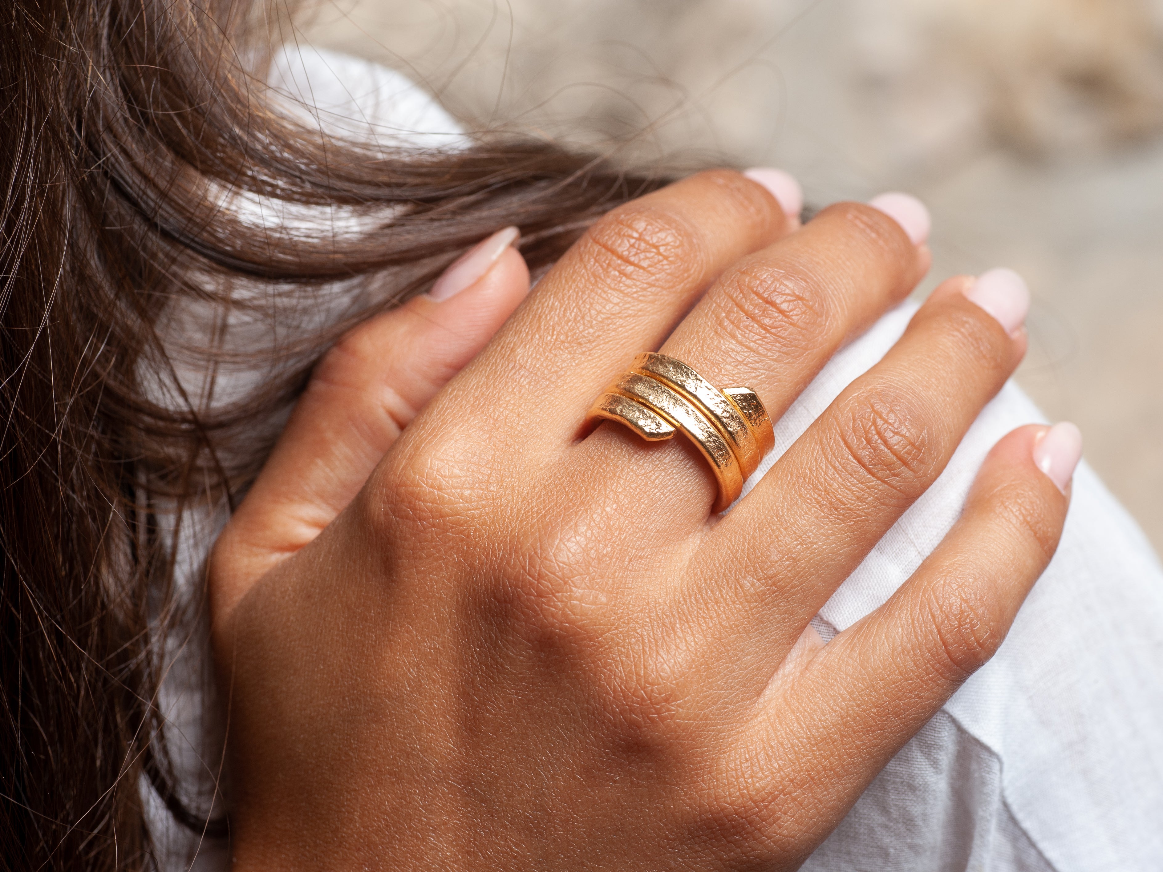 18K Gold Plated Coil Wrap Ring Textured Gold