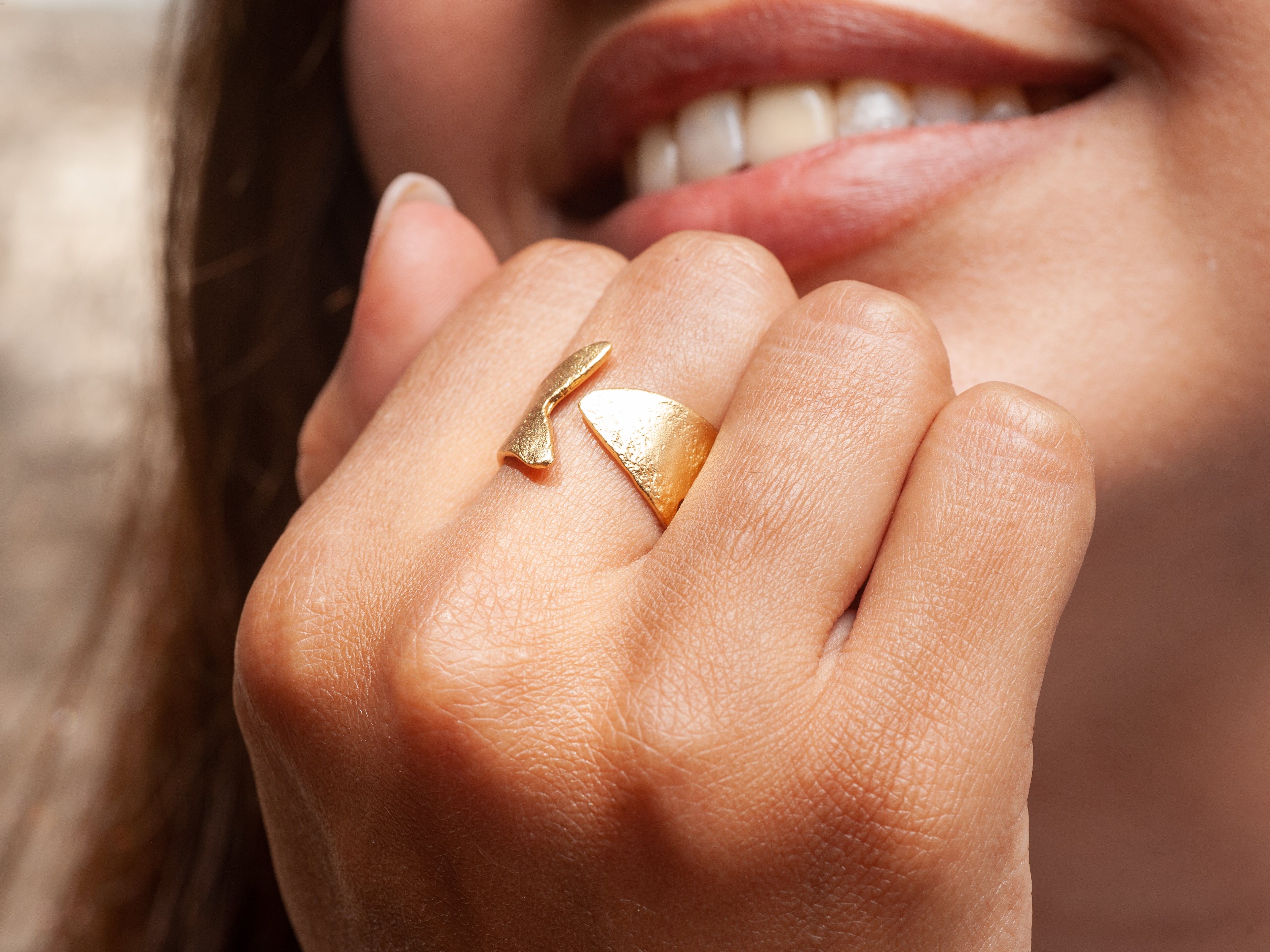 Adjustable Textured Gold Fish Ring 18k Gold Plated