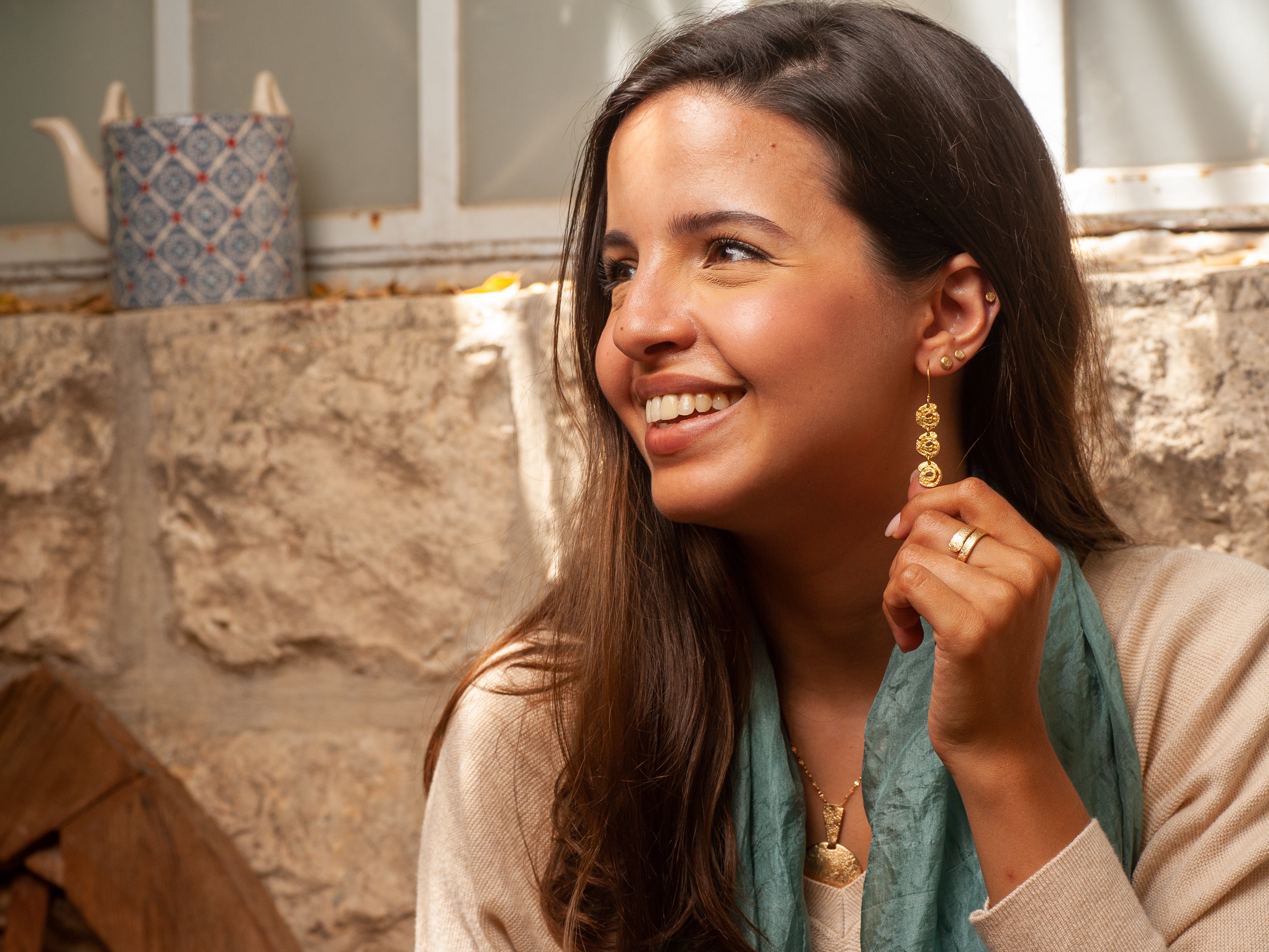 3 Tier Long Dangle Gold Spiral Earrings Gold Plated