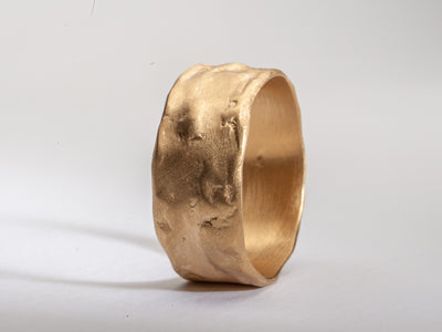 14K Gold Handmade Textured Wedding Ring Raw Style-ZadokGold