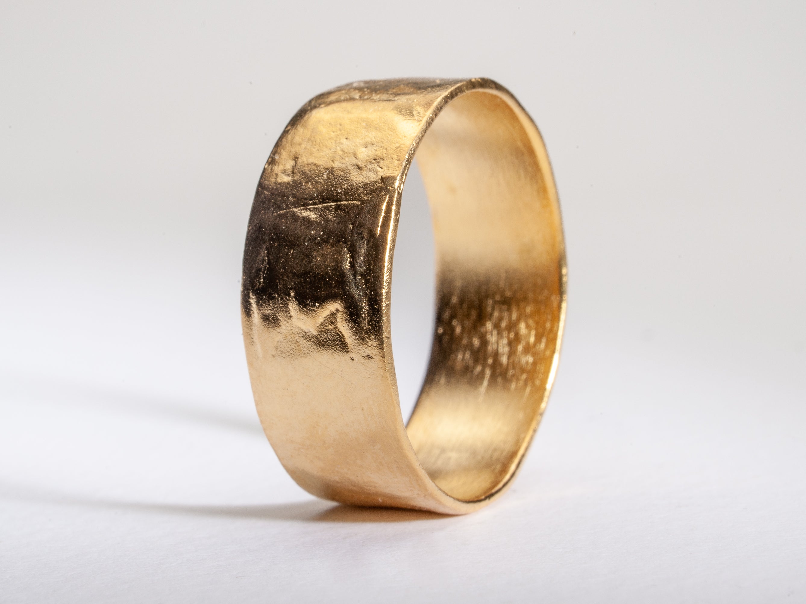 Rustic 14K Gold Hammered Textured 8mm Wide Wedding Ring