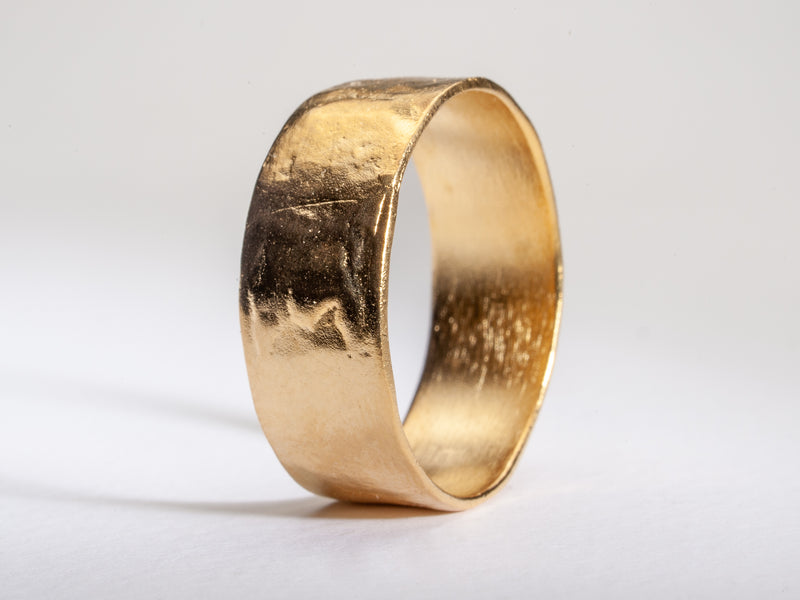 Rustic 14K Gold Hammered Textured 8mm Wide Wedding Ring-ZadokGold