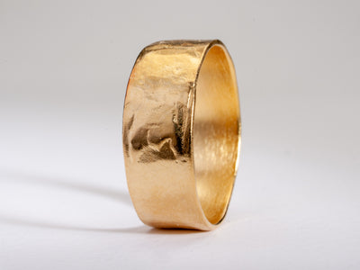 Rustic 14K Gold Hammered Textured 8mm Wide Wedding Ring-ZadokGold