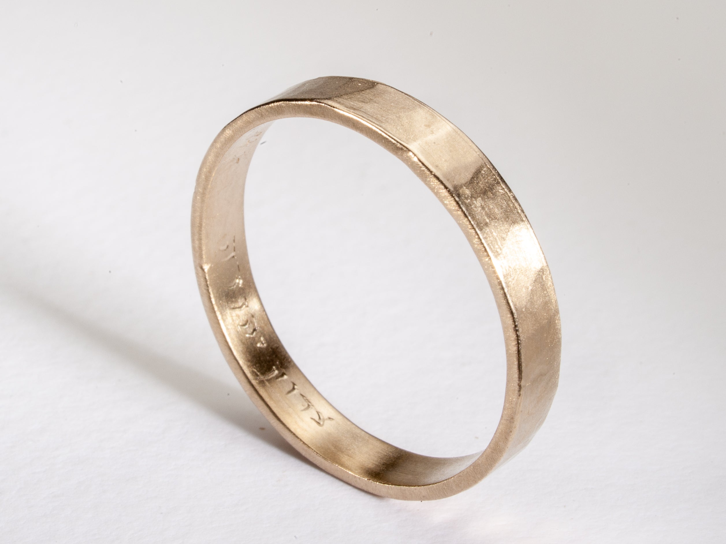 Soft Flat Hammered Handmade 14k Gold Ring