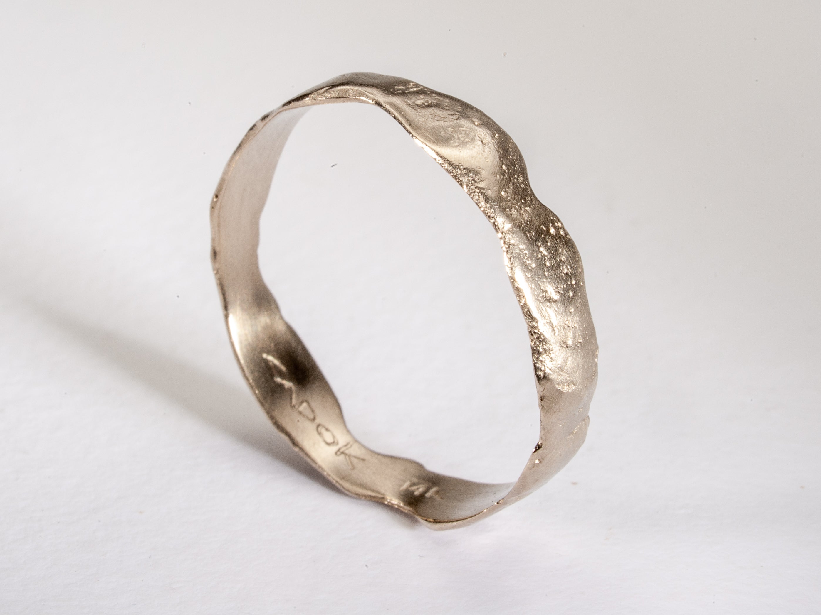 Unique 14k Gold Ring with Textured Surface Carved Edges