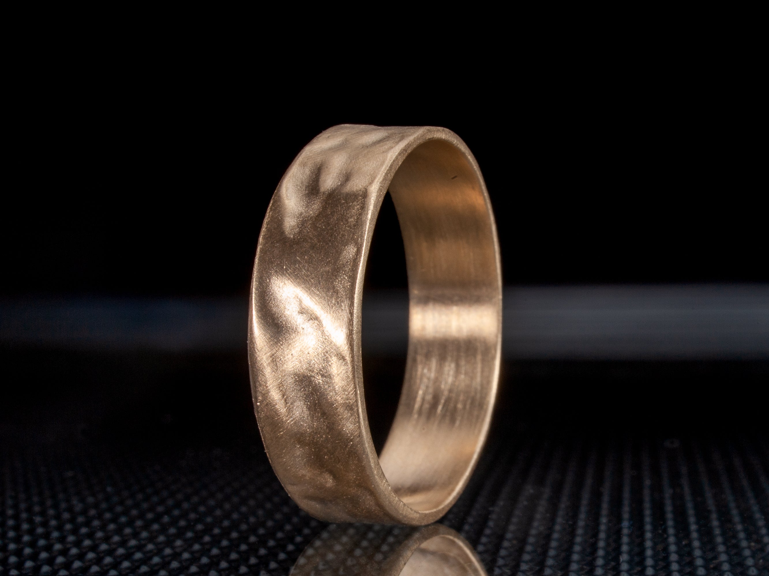 14k Yellow / Rose Gold Wedding Band Soft Hammered Gold Finish