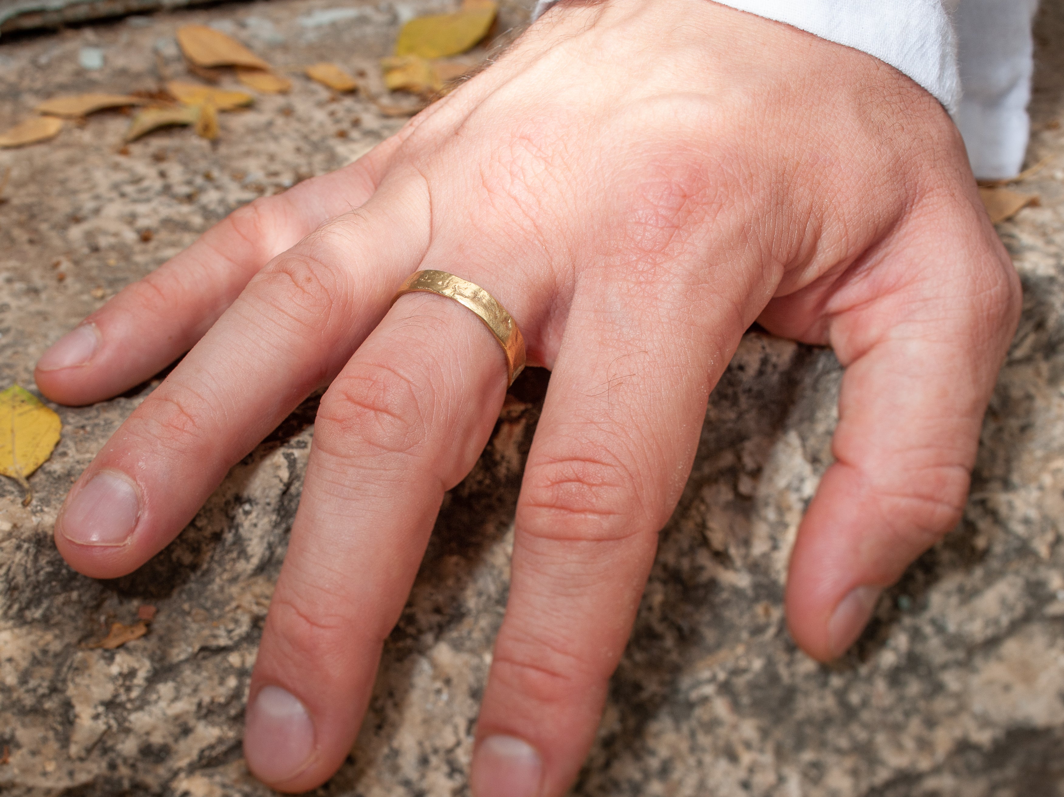 18K Textured Gold Matching His and Hers Gold Wedding Ring Set