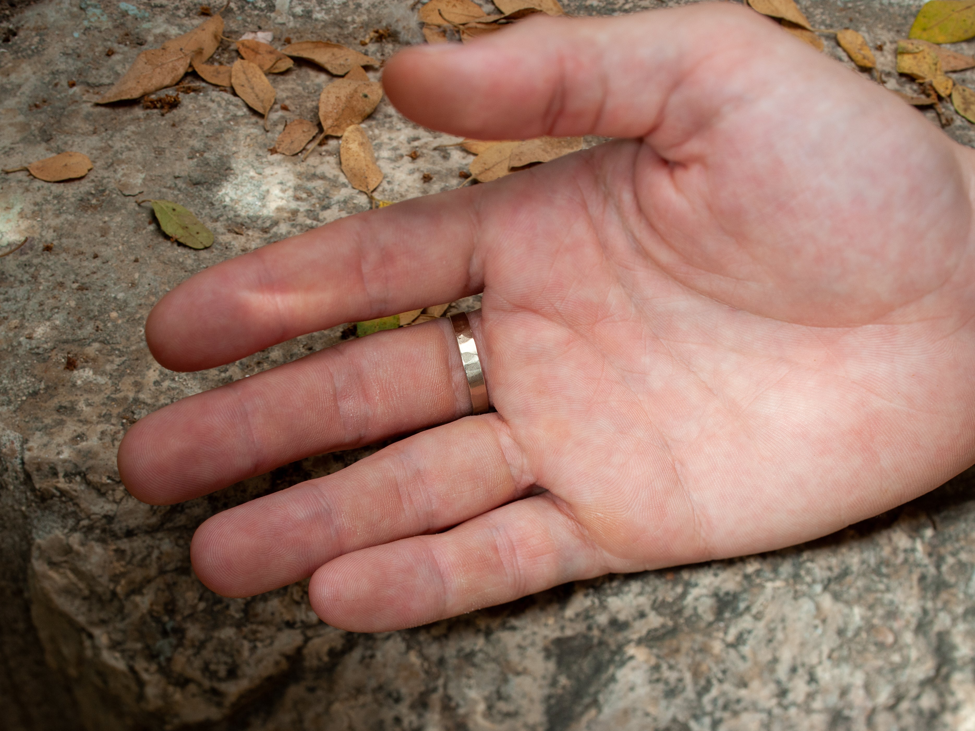 Soft Flat Hammered Handmade 14k Gold Ring