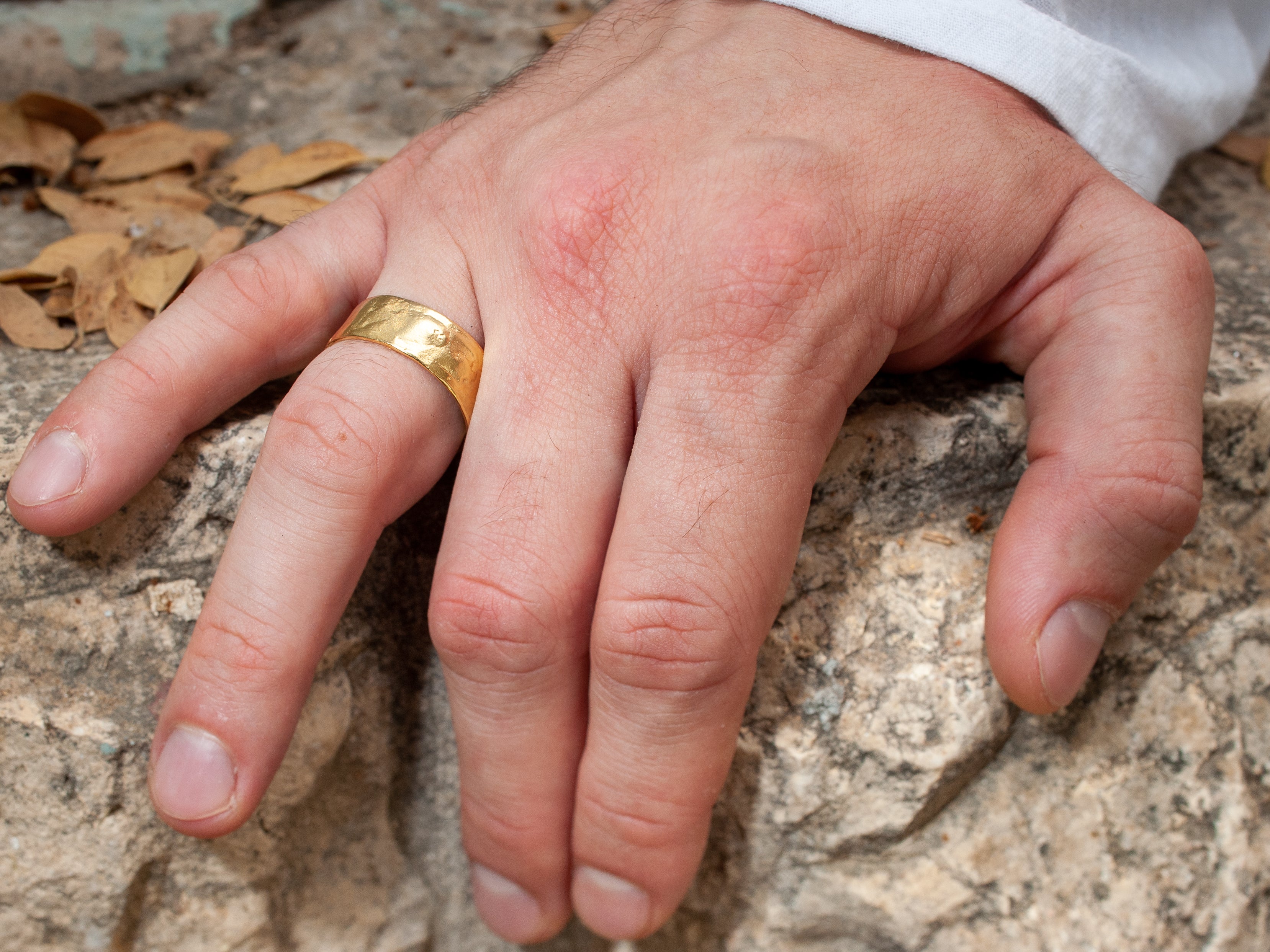 Rustic 14K Gold Hammered Textured 8mm Wide Wedding Ring