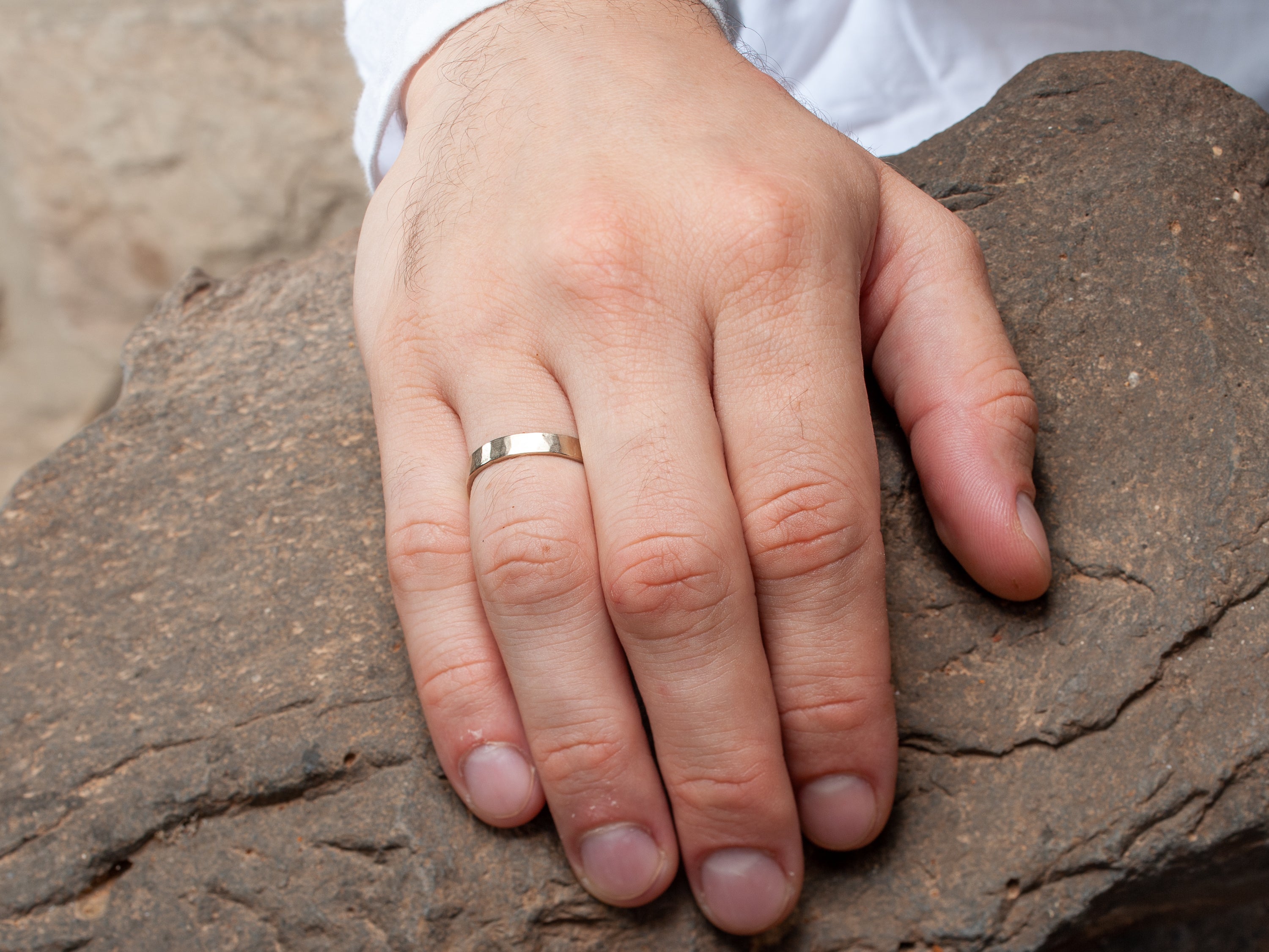 Soft Flat Hammered Handmade 14k Gold Ring