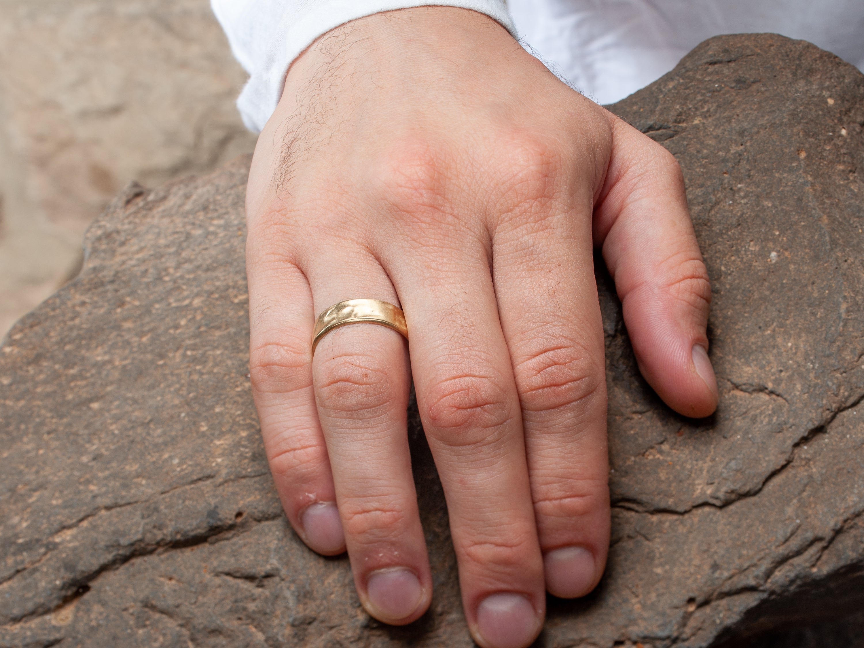 14k Yellow / Rose Gold Wedding Band Soft Hammered Gold Finish